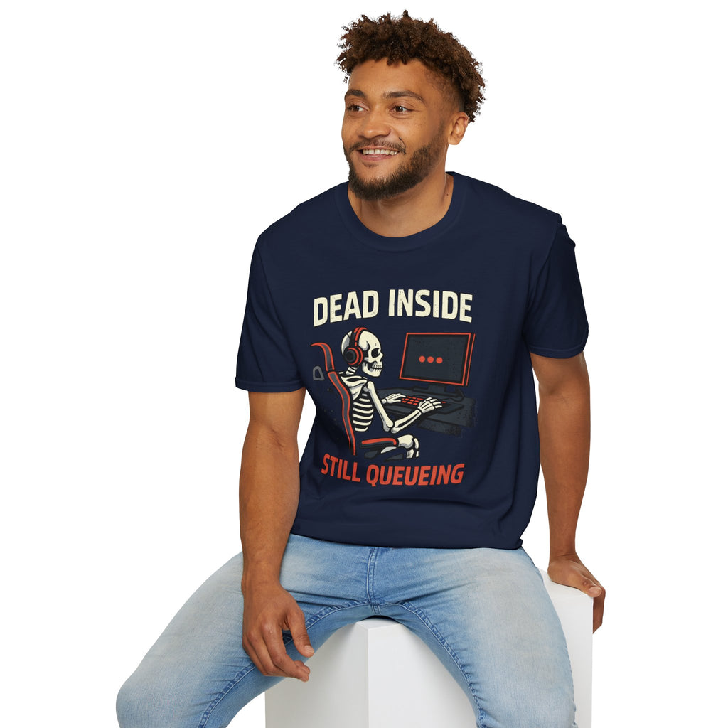 "Dead Inside, Still Queueing" Gaming Skeleton T-Shirt