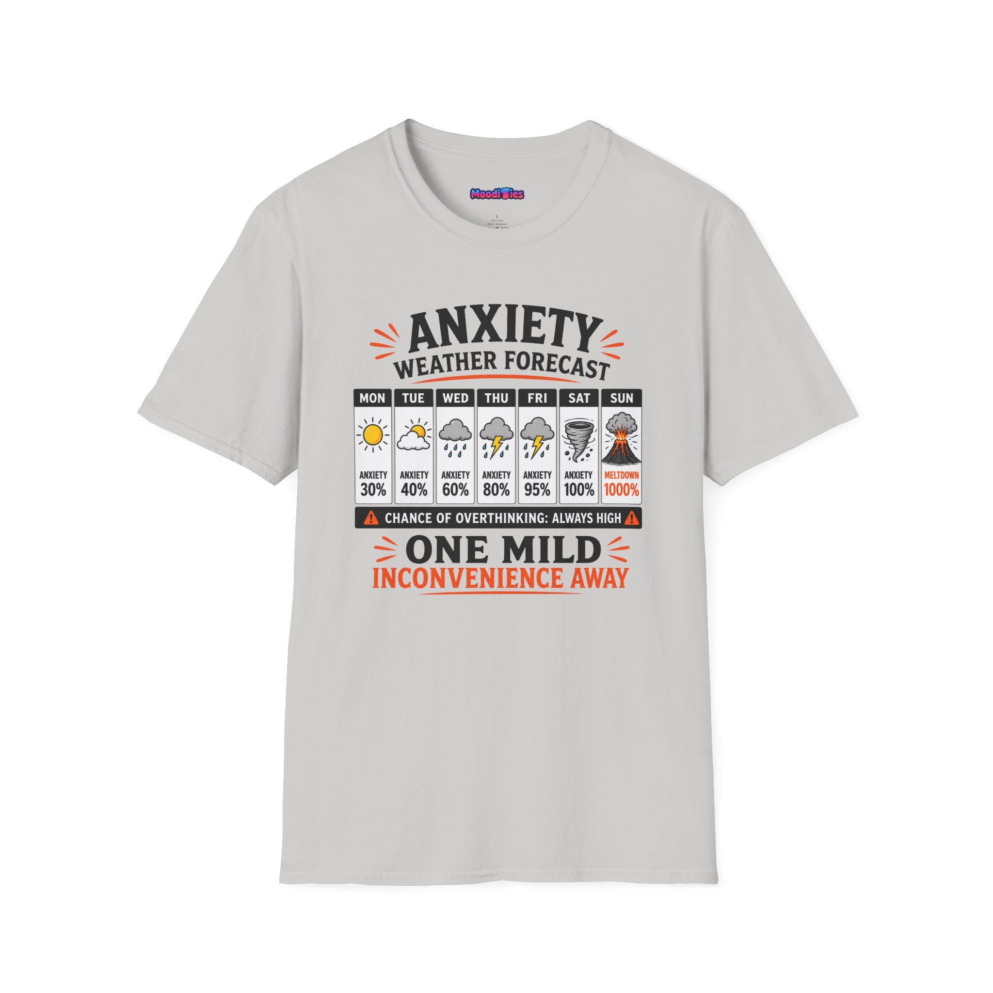 "Anxiety Weather Forecast: One Mild Inconvenience Away" T-Shirt