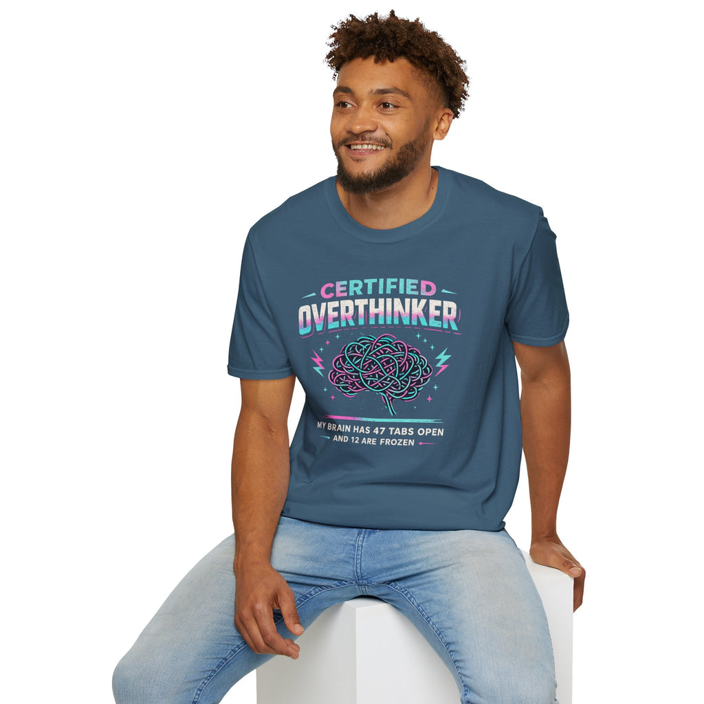 "Certified Overthinker" Retro Brain Graphic T-Shirt