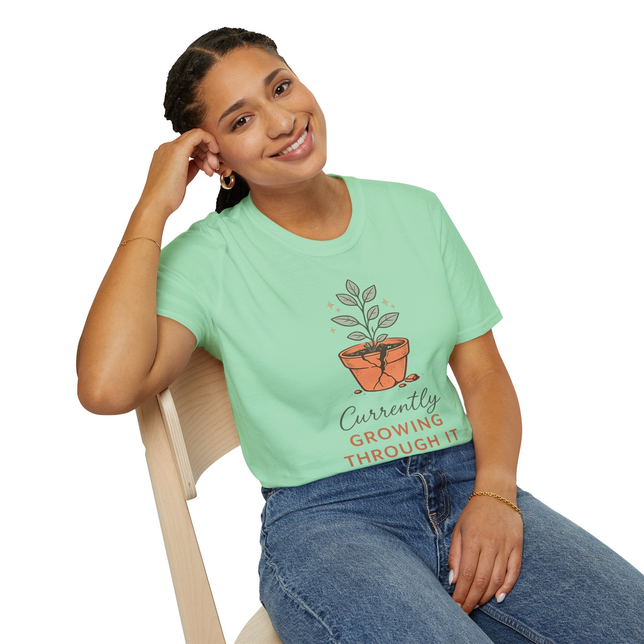 "Currently Growing Through It" Broken Potted Plant T-Shirt