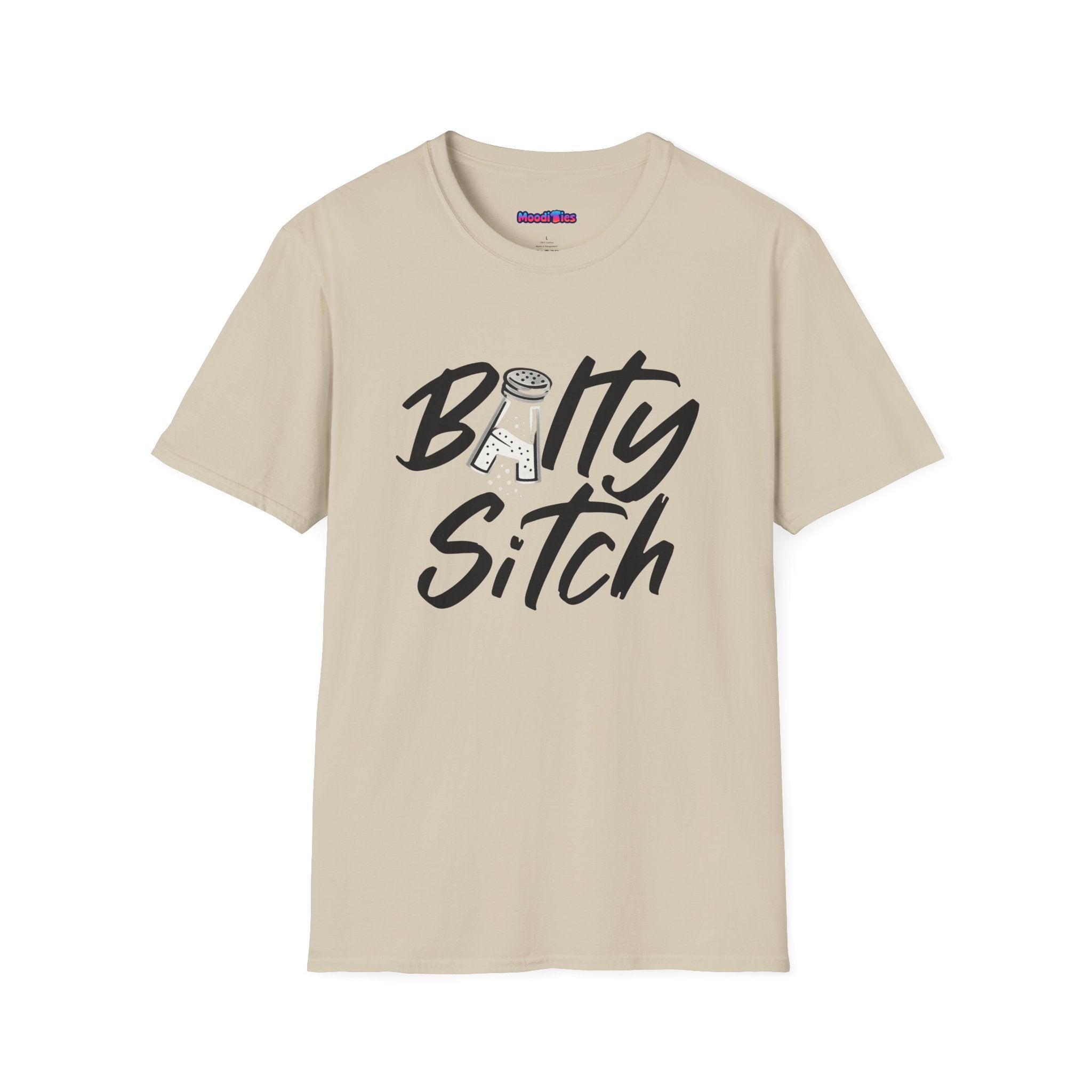 Text "Balty Sitch" in a sassy font with an A-shaped salt shaker in the place of the A in Balty.