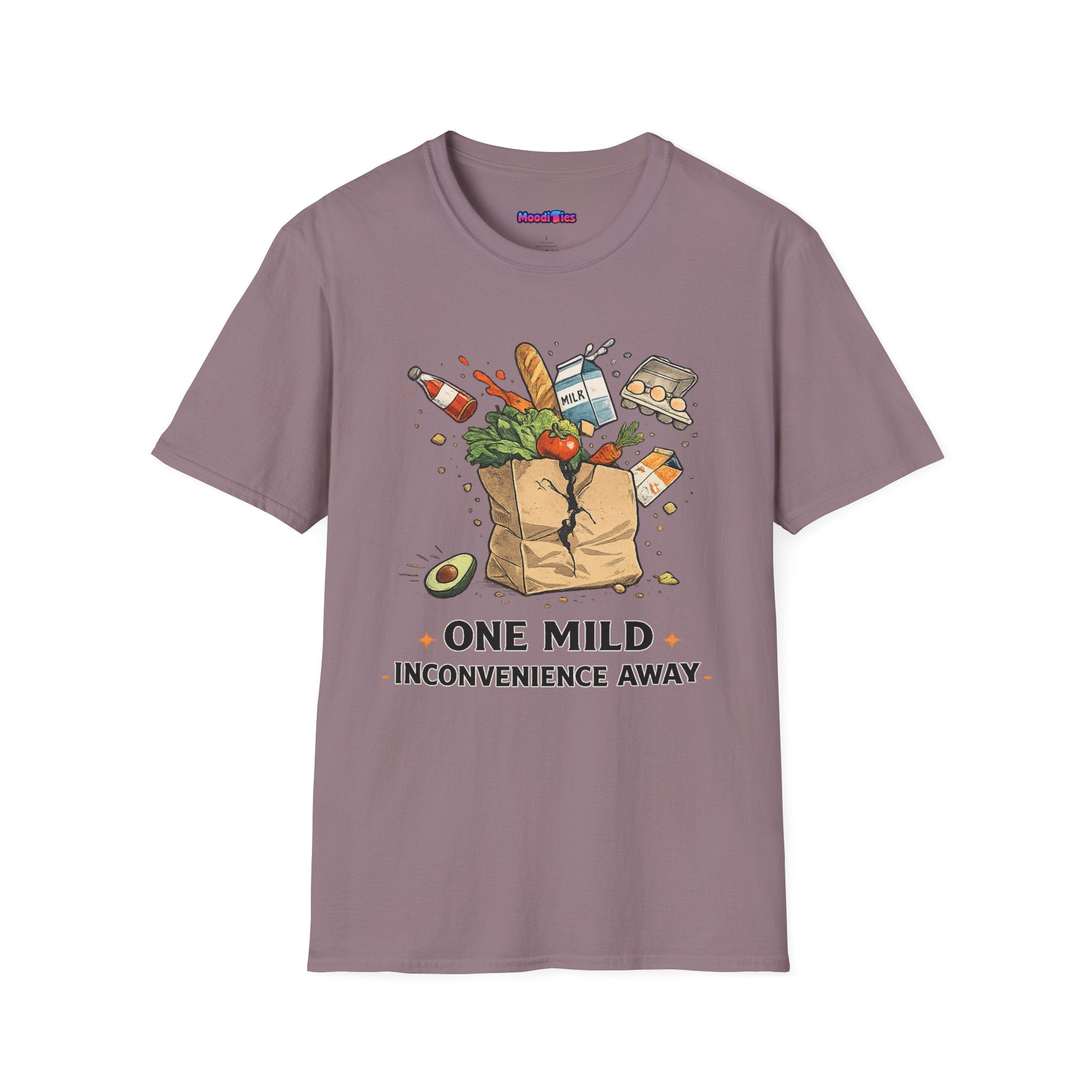 "One Mild Inconvenience Away" Exploding Grocery Bag T-Shirt