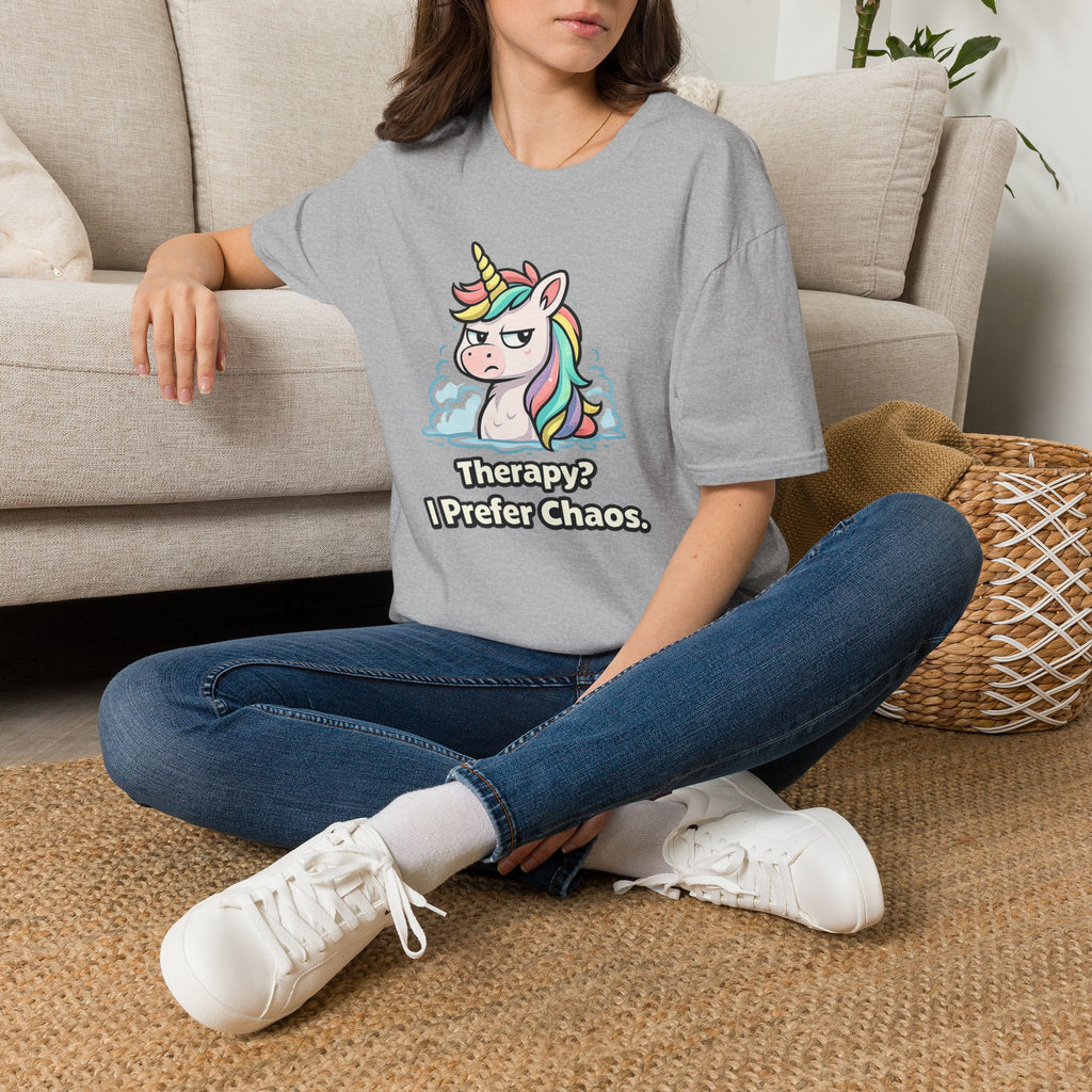 "Therapy? I Prefer Chaos." Unicorn T-Shirt