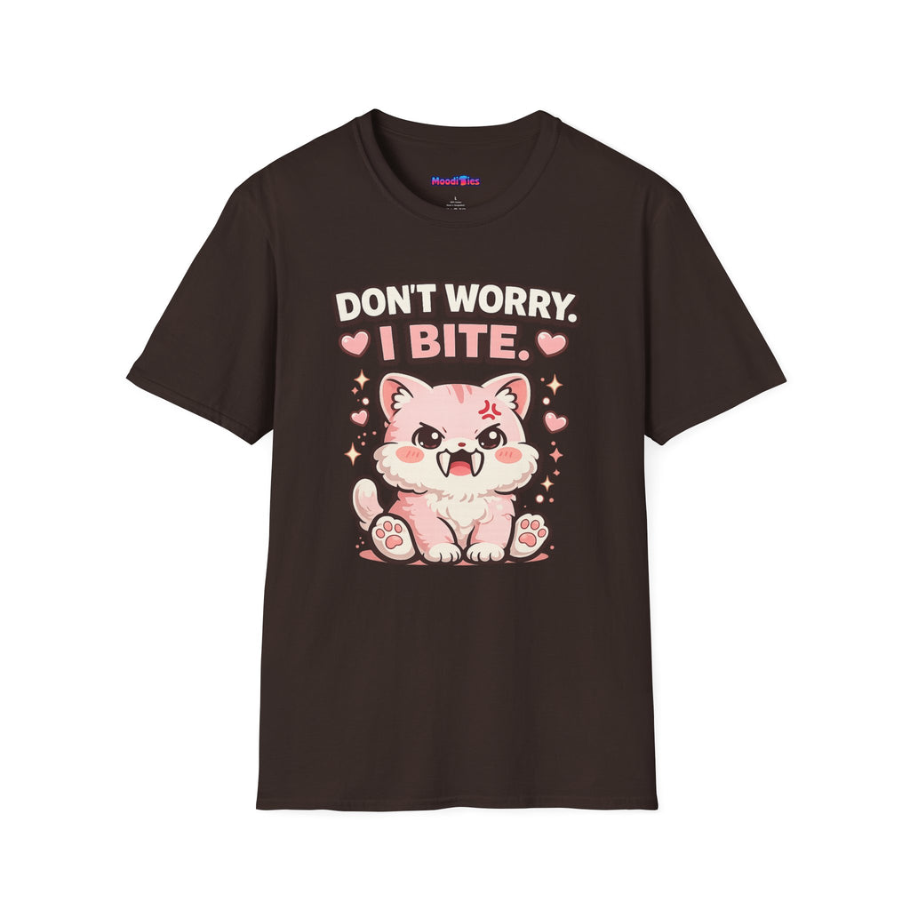 "Don't Worry, I Bite." Fanged Kawaii Kitty T-Shirt