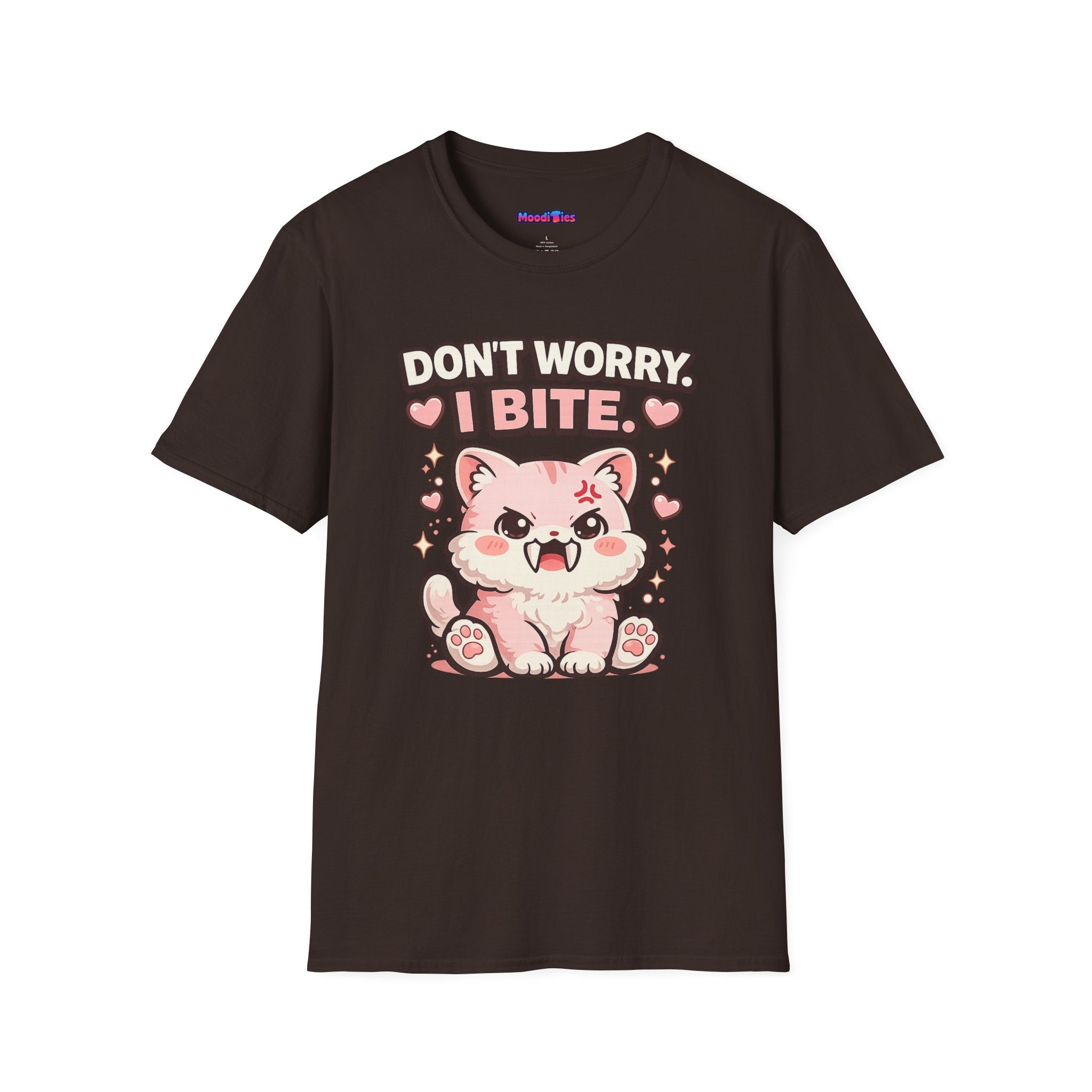 "Don't Worry, I Bite." Fanged Kawaii Kitty T-Shirt