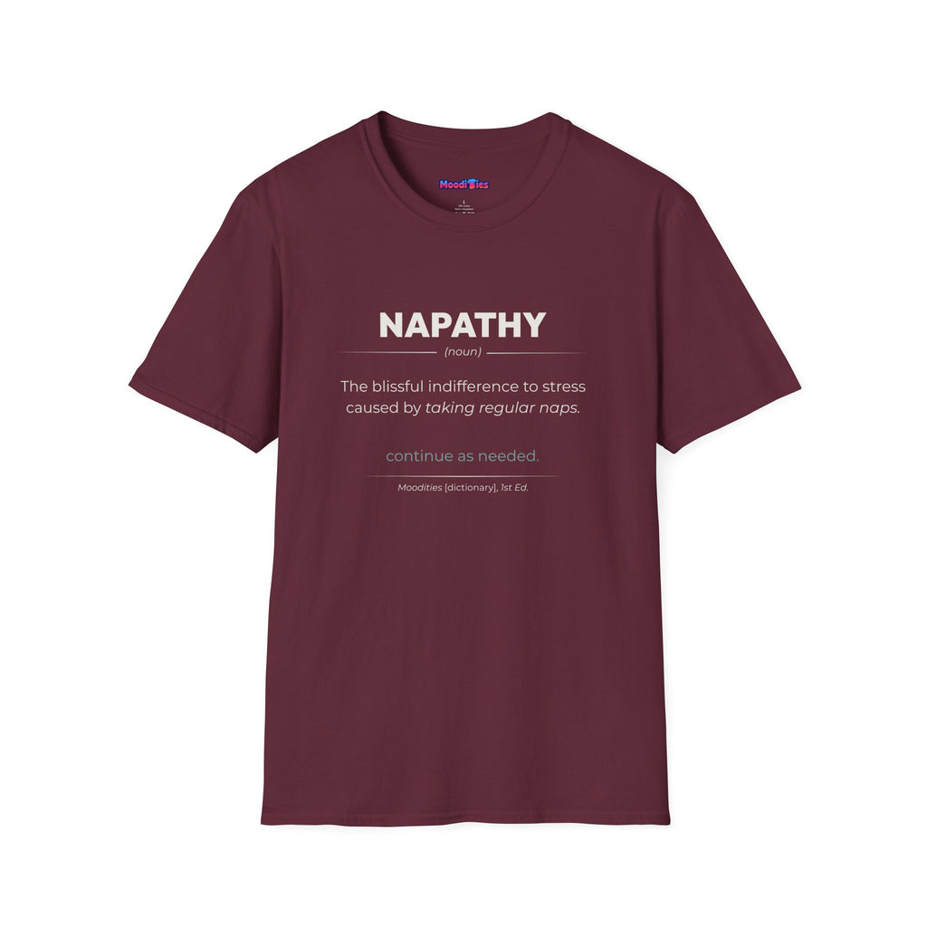 Dictionary entry-style text featuring the word "Napathy " with its definition and humorous tagline in a clean modern font.