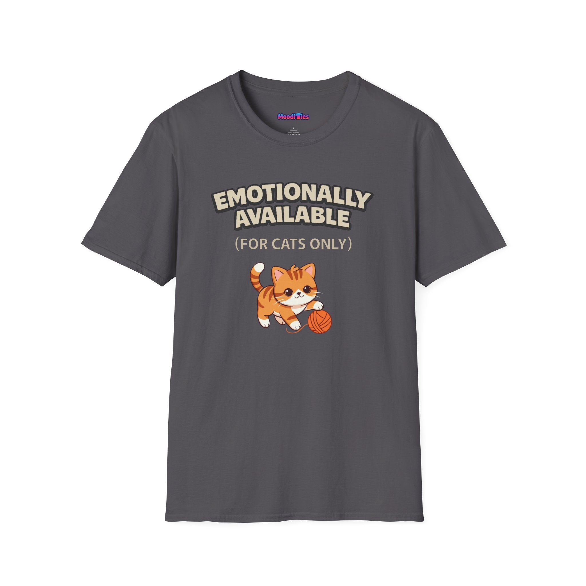 "Emotionally Available (For Cats Only)" Cat Playing with Yarn T-Shirt