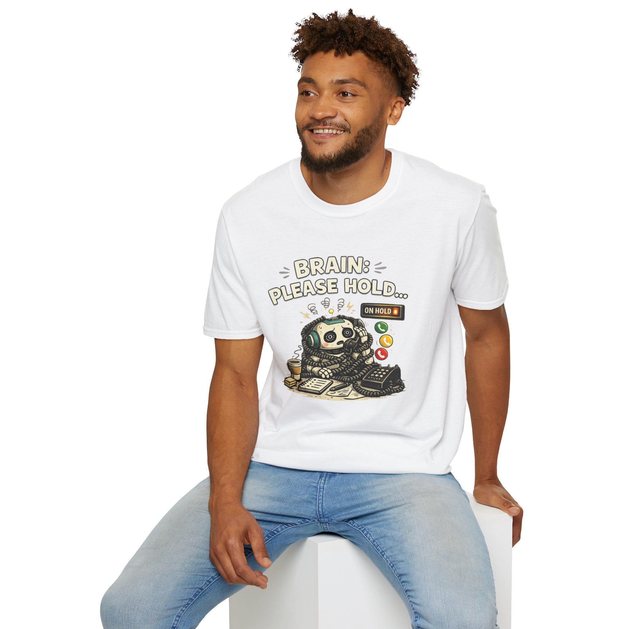 "Brain: Please Hold" Robot T-Shirt