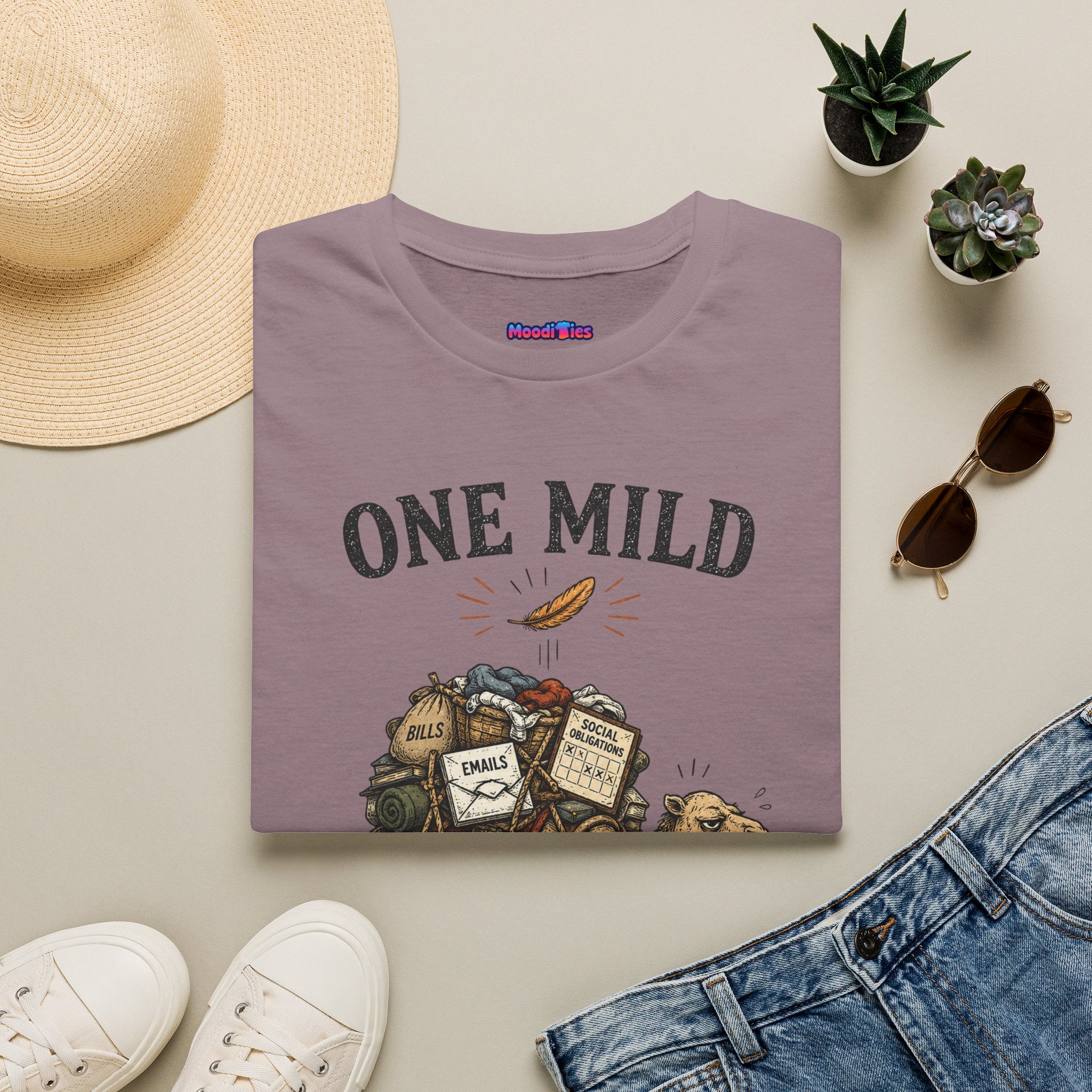 "One Mild Inconvenience Away" Feather That Broke the Camel's Back T-Shirt