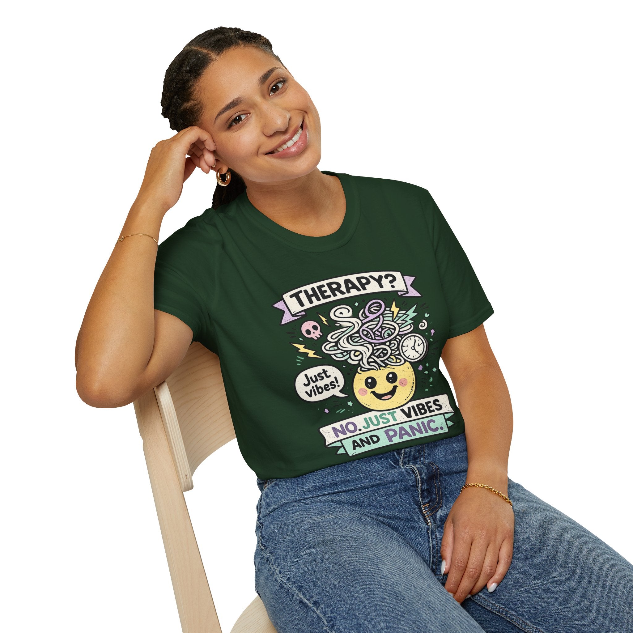 "Therapy? No. Just Vibes and Panic" T-Shirt