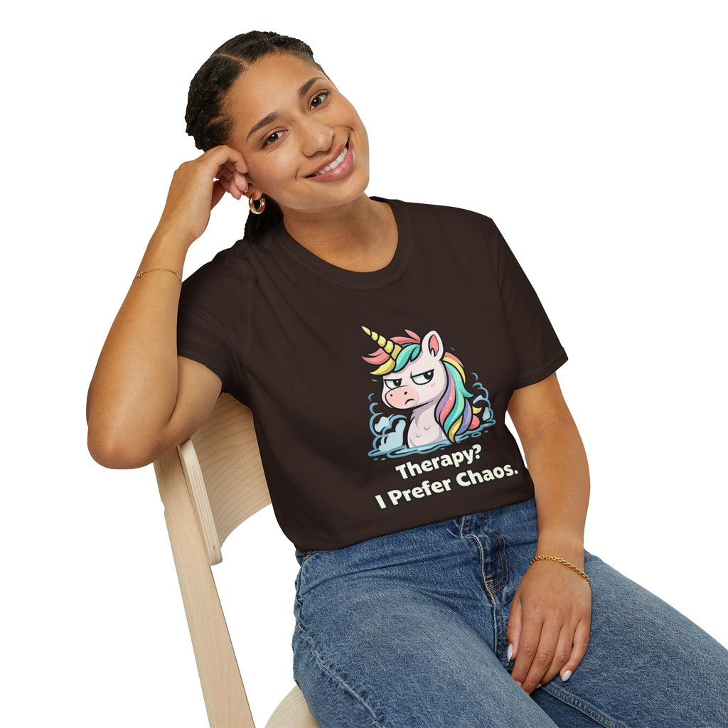 "Therapy? I Prefer Chaos." Unicorn T-Shirt