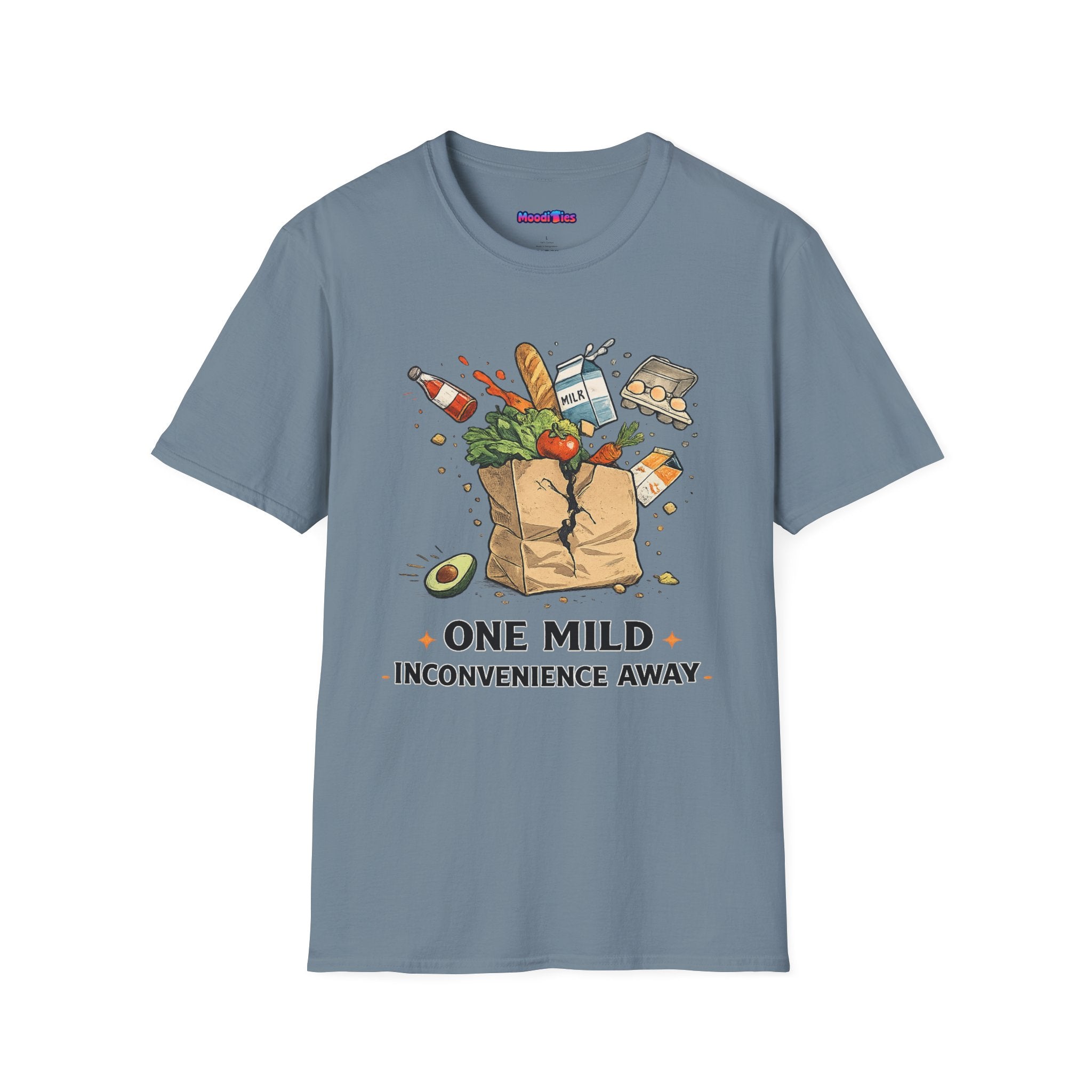 "One Mild Inconvenience Away" Exploding Grocery Bag T-Shirt