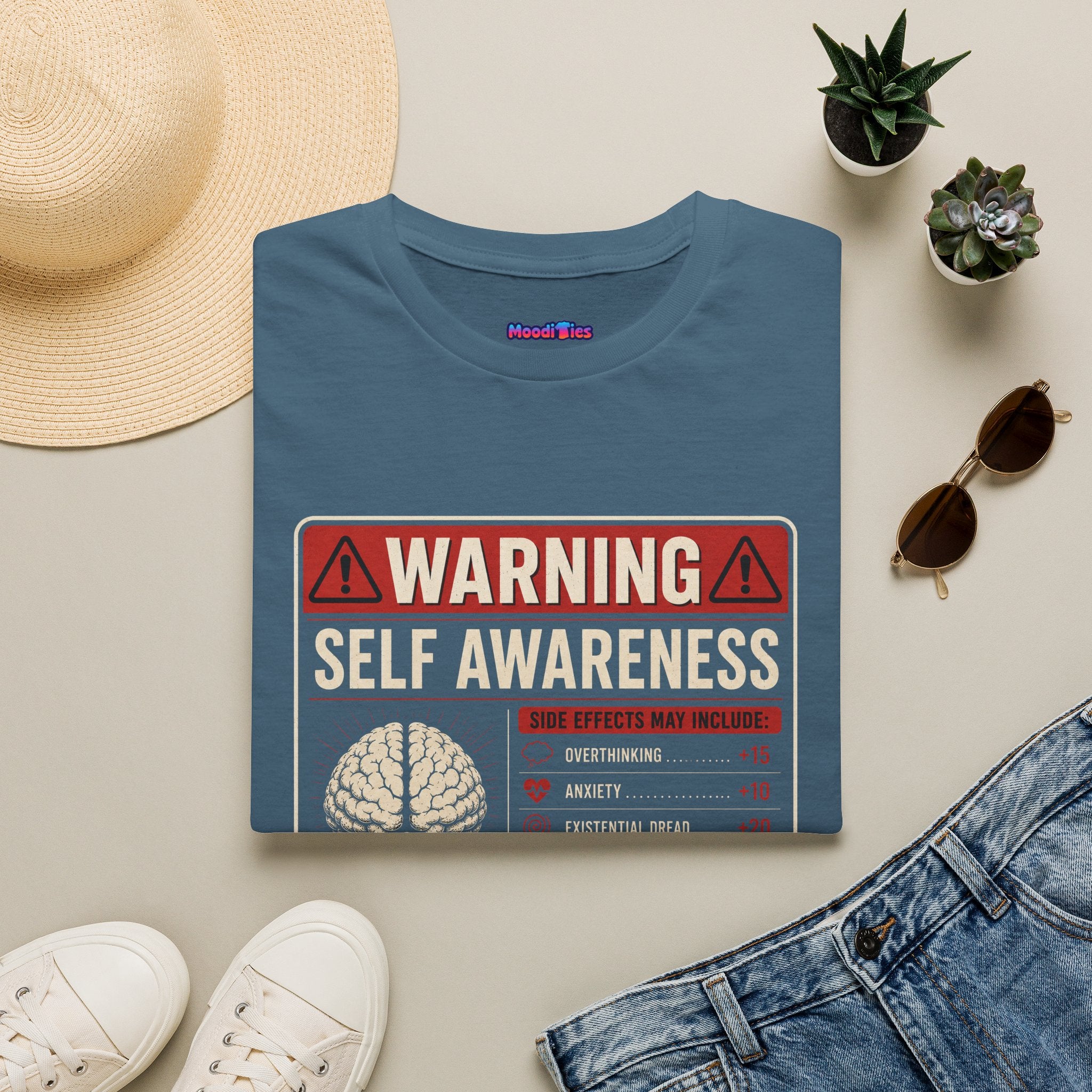 "Warning: Self-Awareness ... Proceed with Caution" Warning Sign T-Shirt