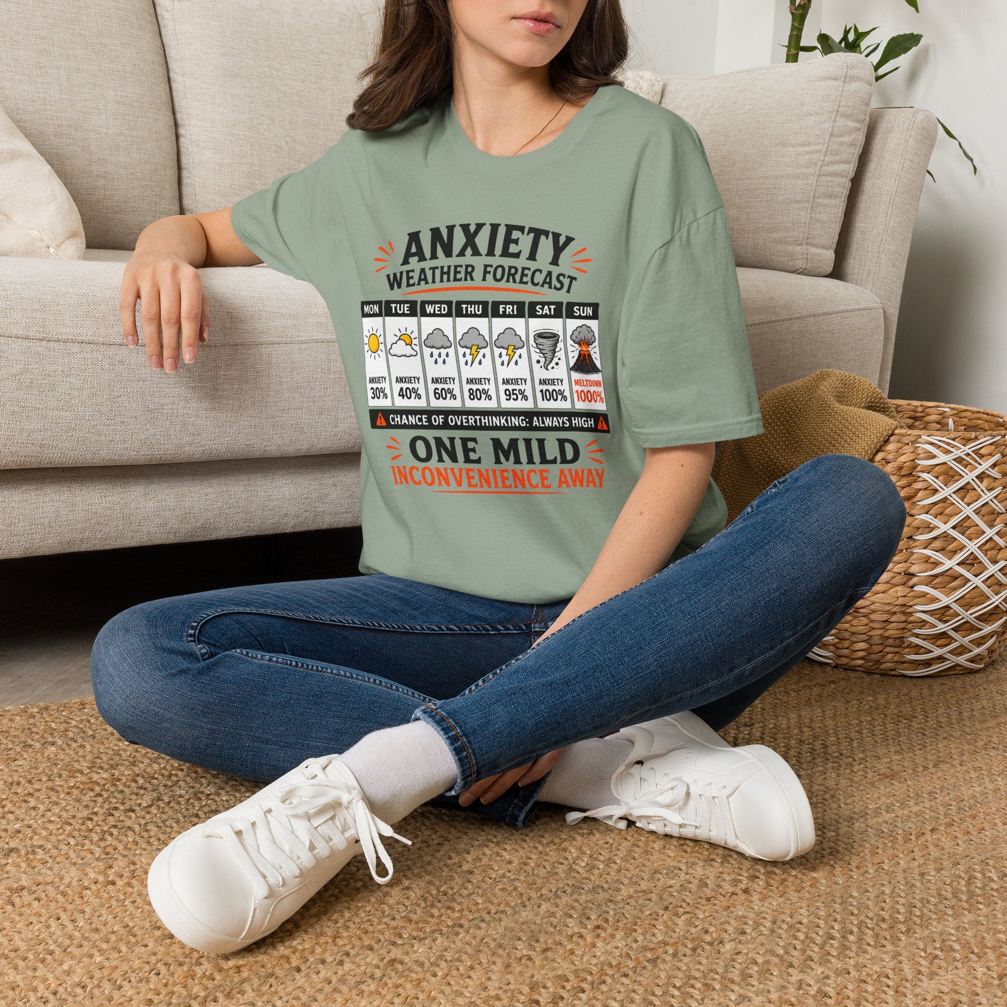 "Anxiety Weather Forecast: One Mild Inconvenience Away" T-Shirt