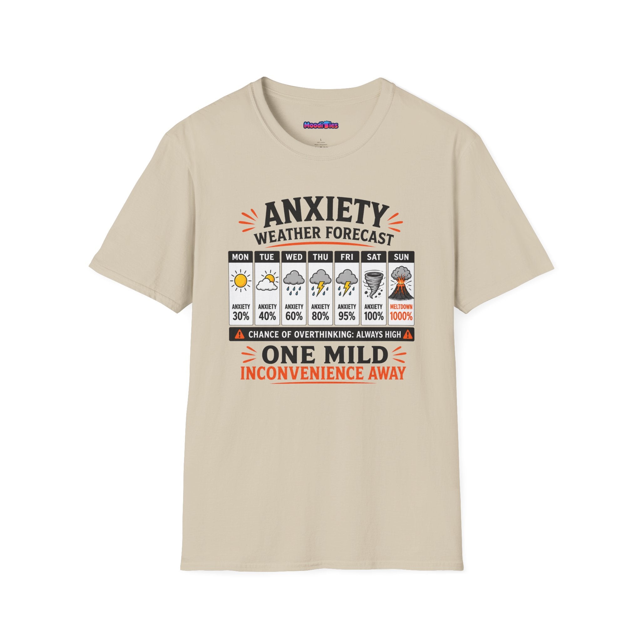 "Anxiety Weather Forecast: One Mild Inconvenience Away" T-Shirt