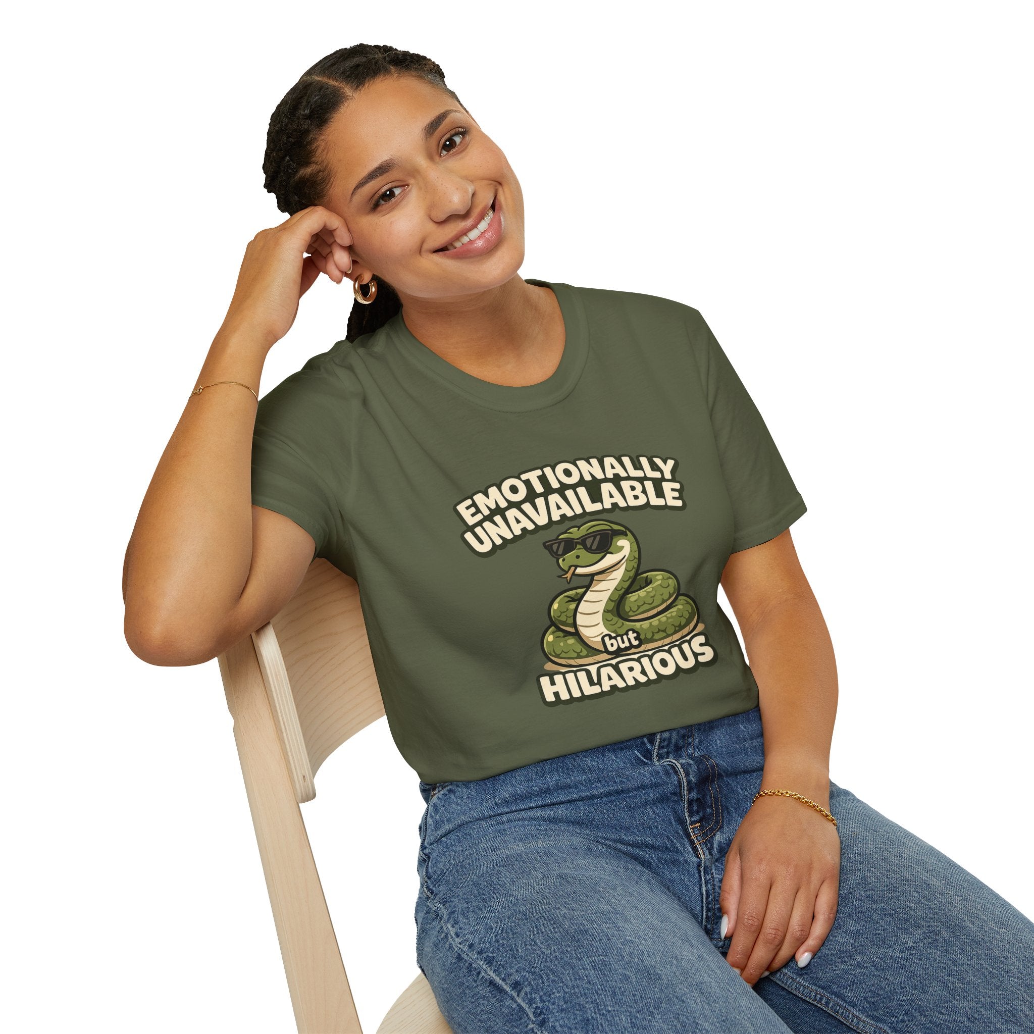 "Emotionally Unavailable But Hilarious" Snake T-Shirt