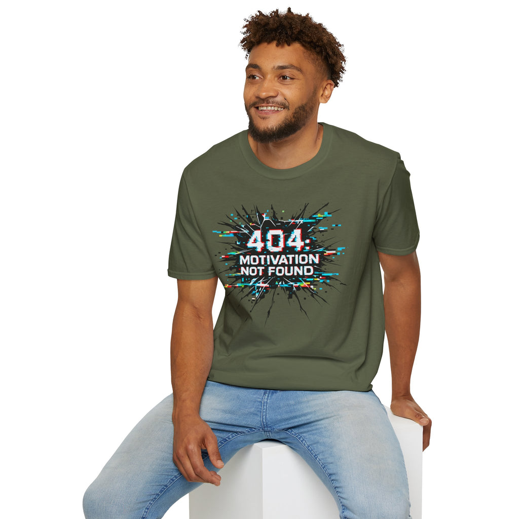 "404 Motivation Not Found" Glitch Gamer Humor T-Shirt