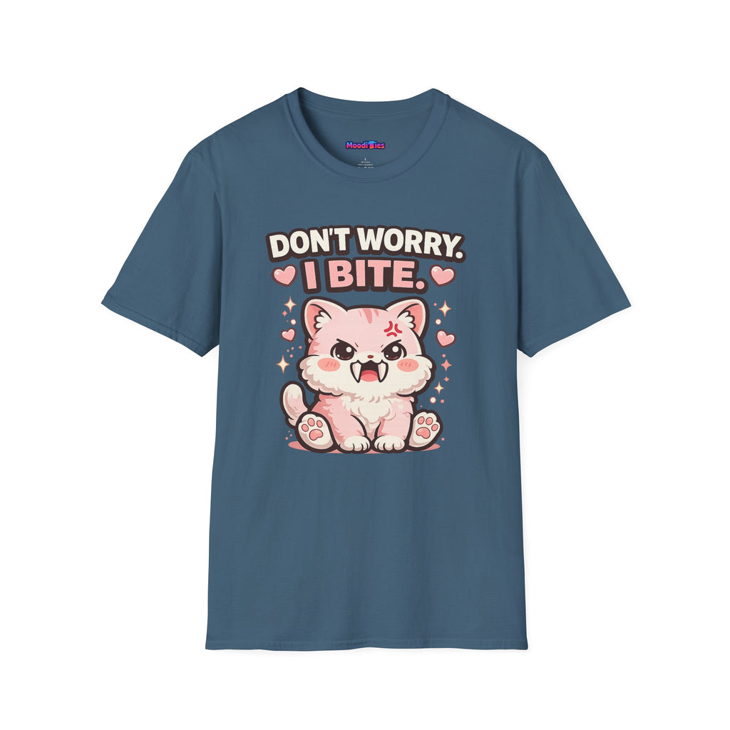 "Don't Worry, I Bite." Fanged Kawaii Kitty T-Shirt