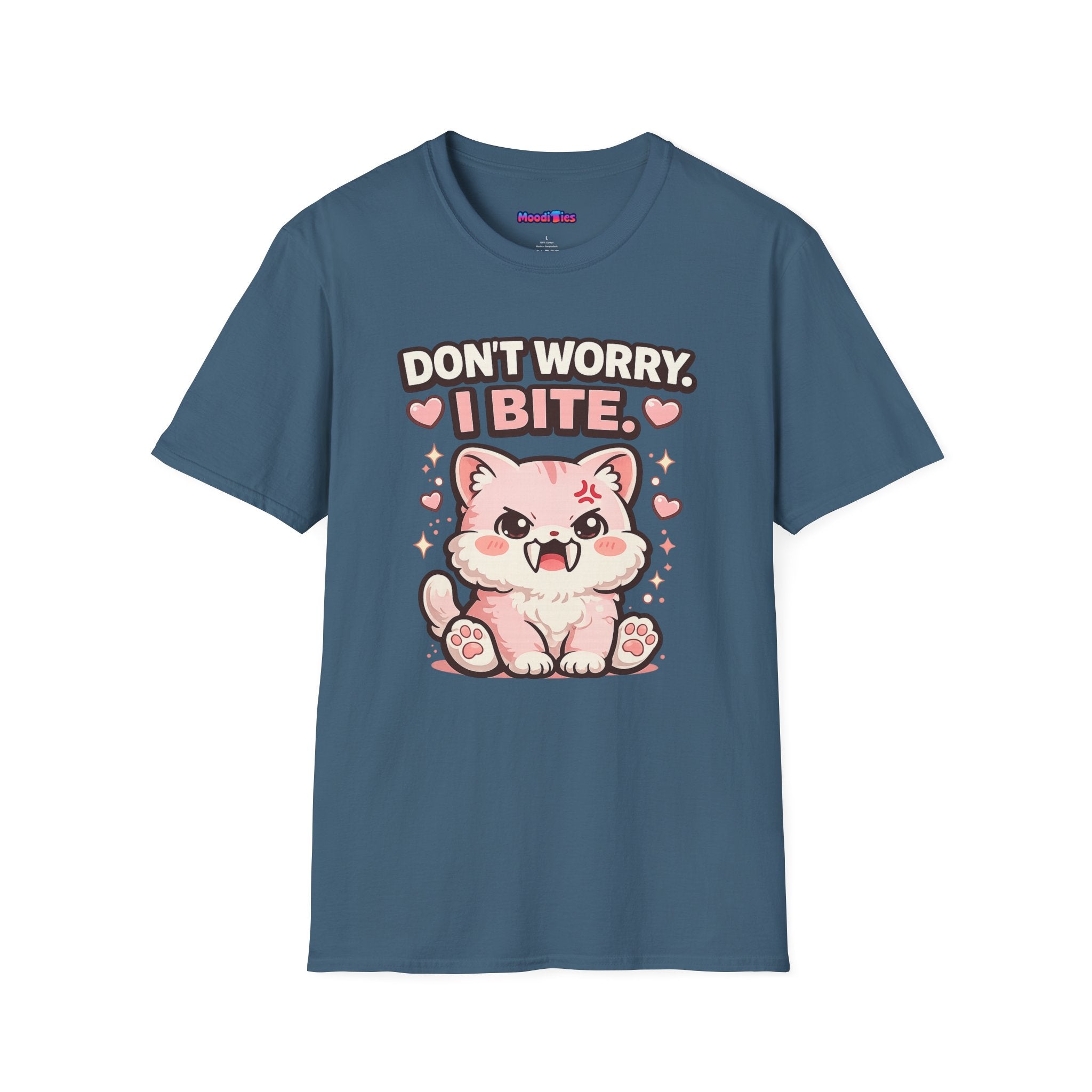 "Don't Worry, I Bite." Fanged Kawaii Kitty T-Shirt
