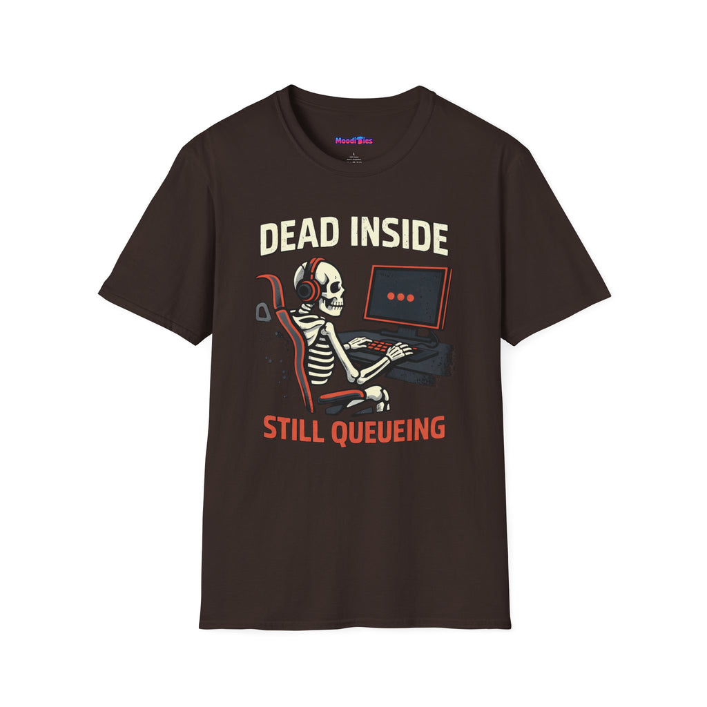 "Dead Inside, Still Queueing" Gaming Skeleton T-Shirt