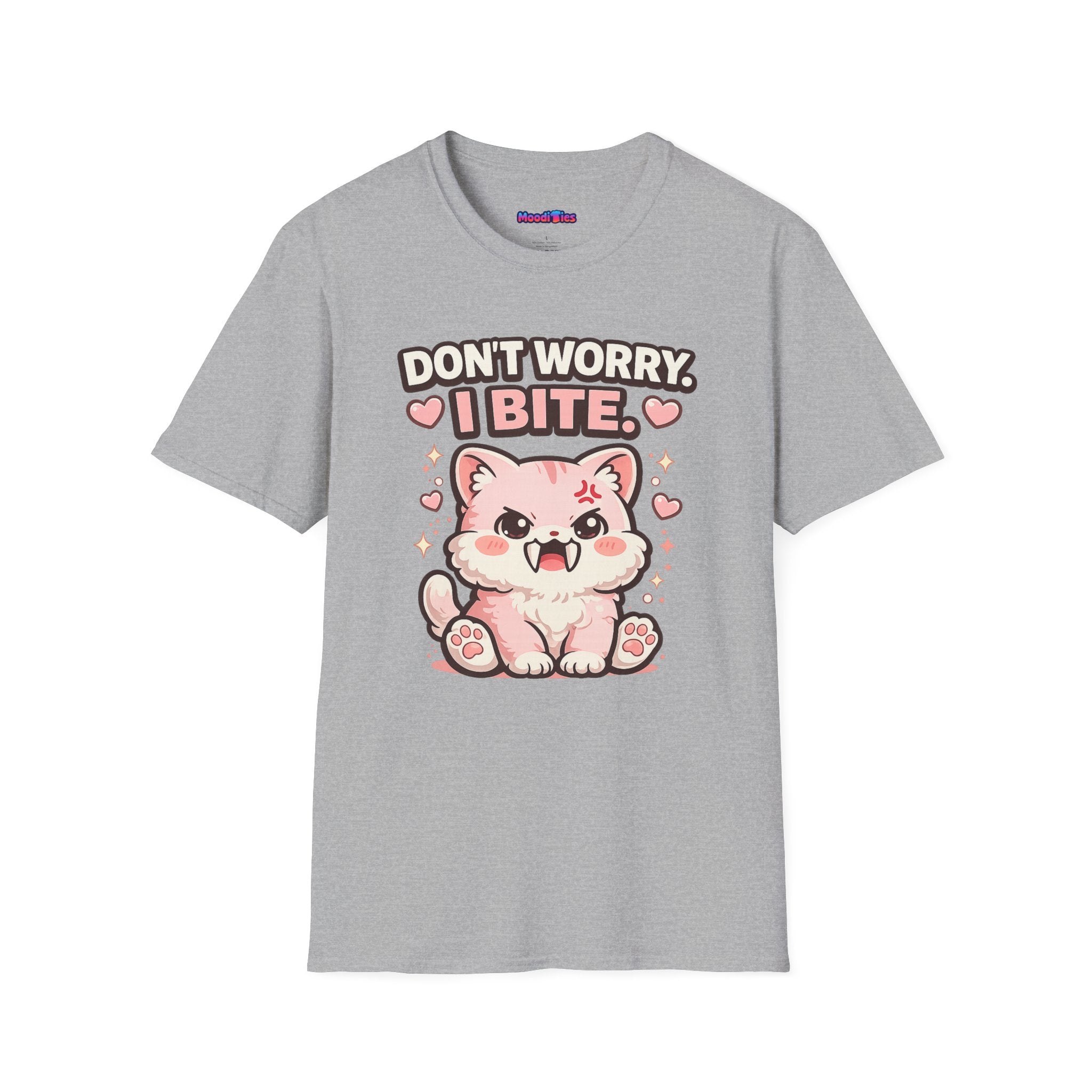 "Don't Worry, I Bite." Fanged Kawaii Kitty T-Shirt