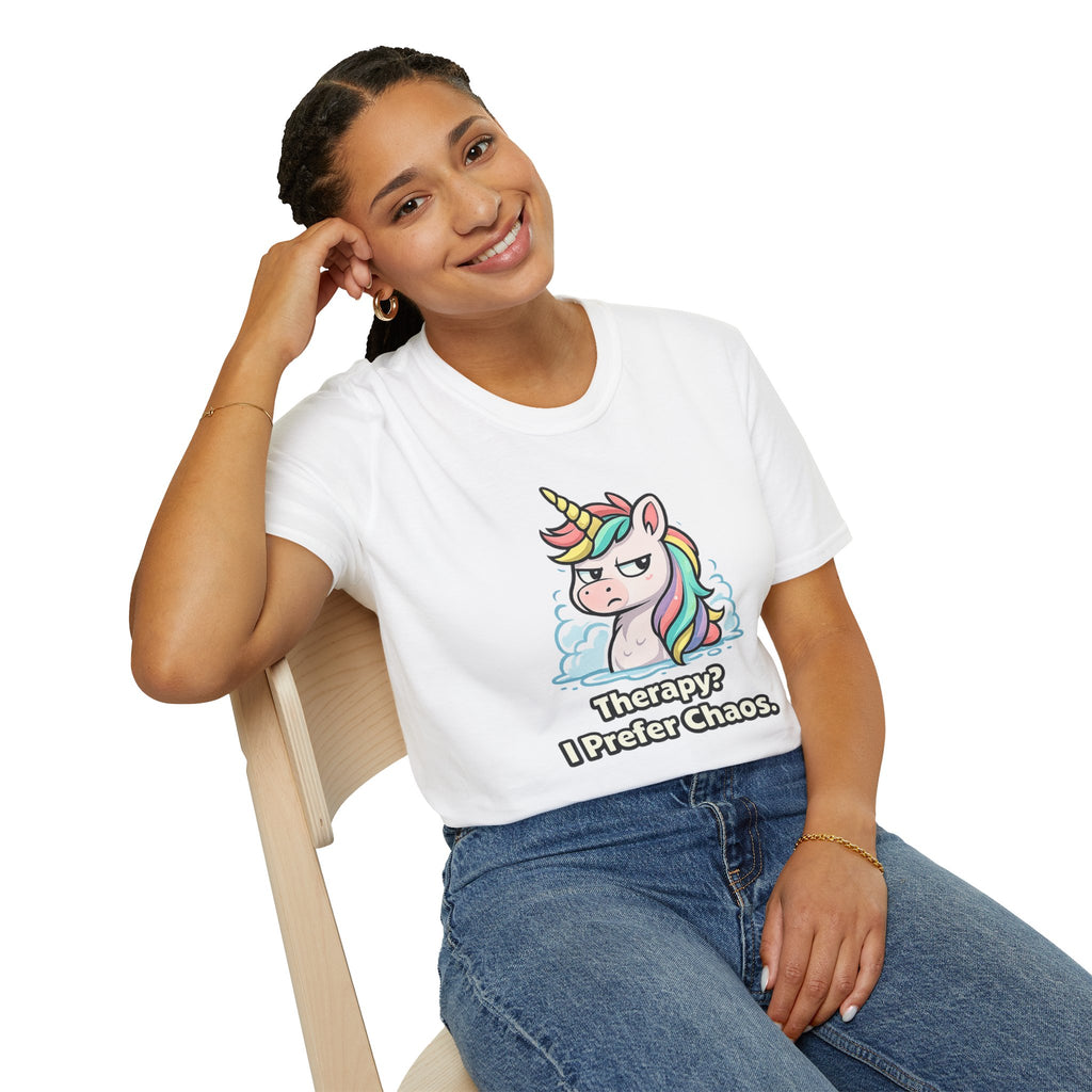 "Therapy? I Prefer Chaos." Unicorn T-Shirt