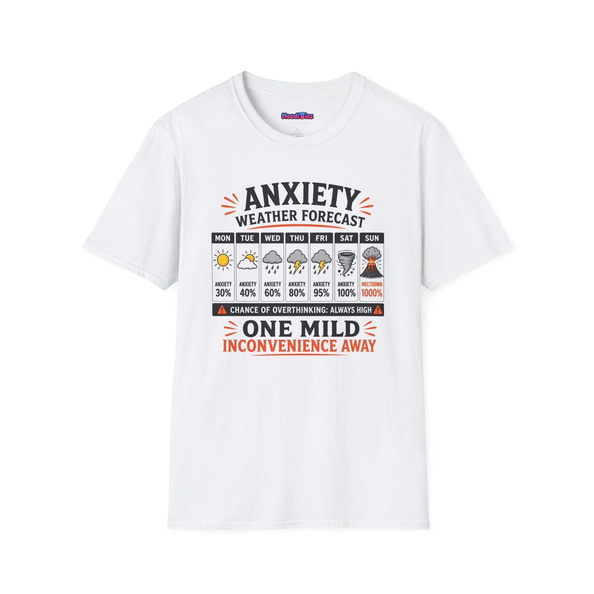 "Anxiety Weather Forecast: One Mild Inconvenience Away" T-Shirt