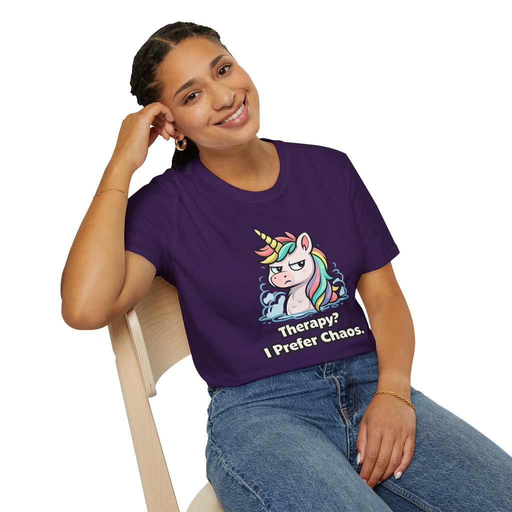 "Therapy? I Prefer Chaos." Unicorn T-Shirt