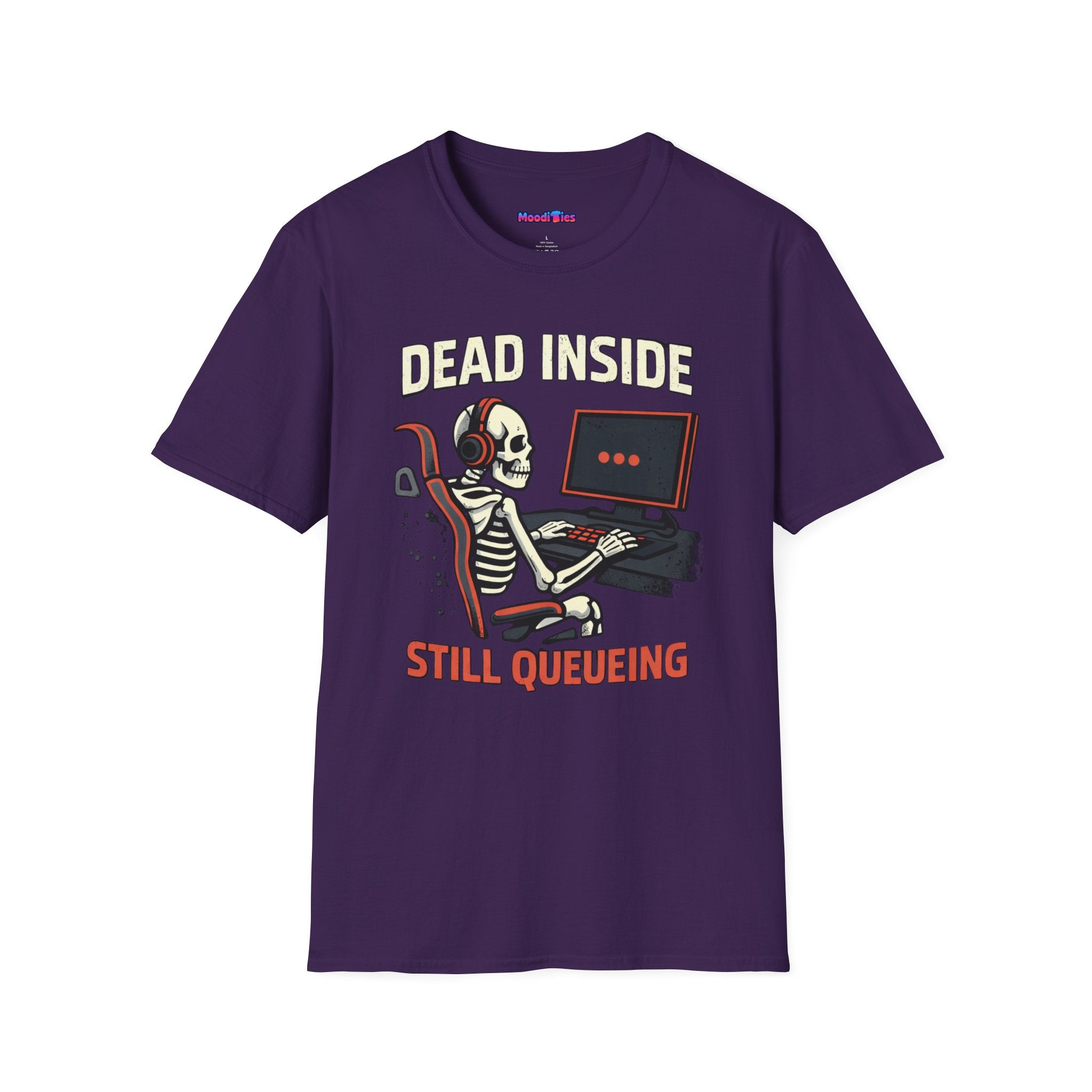 "Dead Inside, Still Queueing" Gaming Skeleton T-Shirt