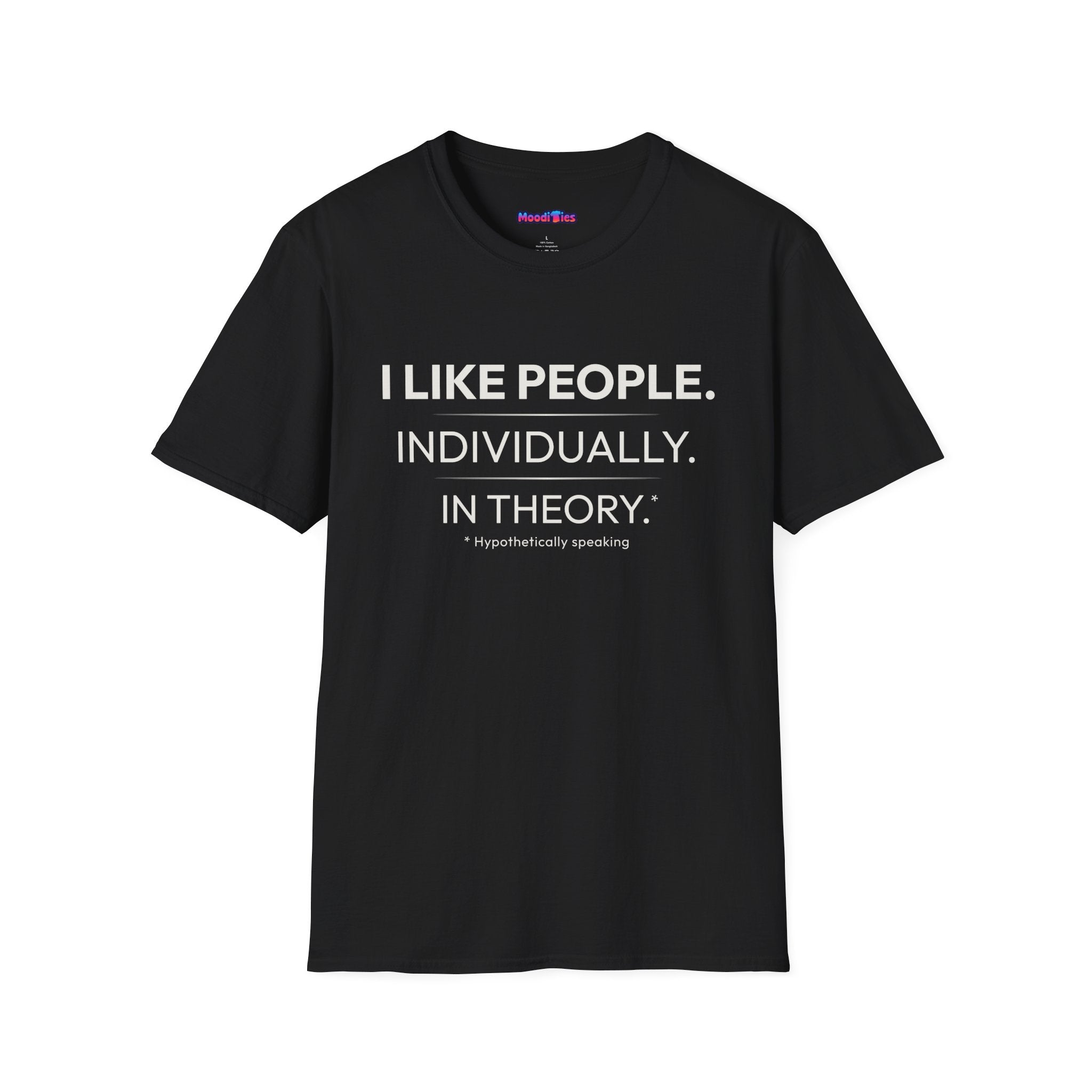 "I Like People. Individually. In Theory." Funny Misanthrope T-Shirt