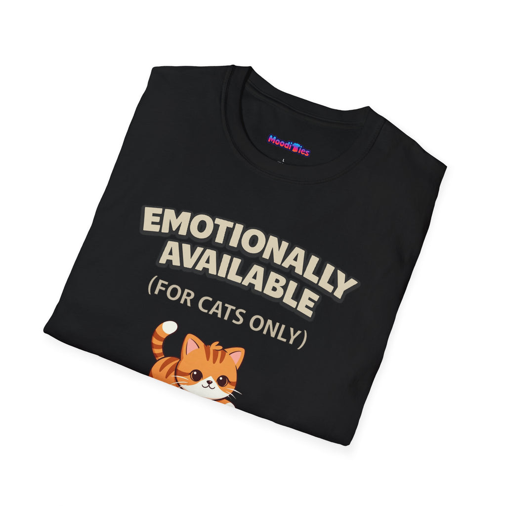 "Emotionally Available (For Cats Only)" Cat Playing with Yarn T-Shirt