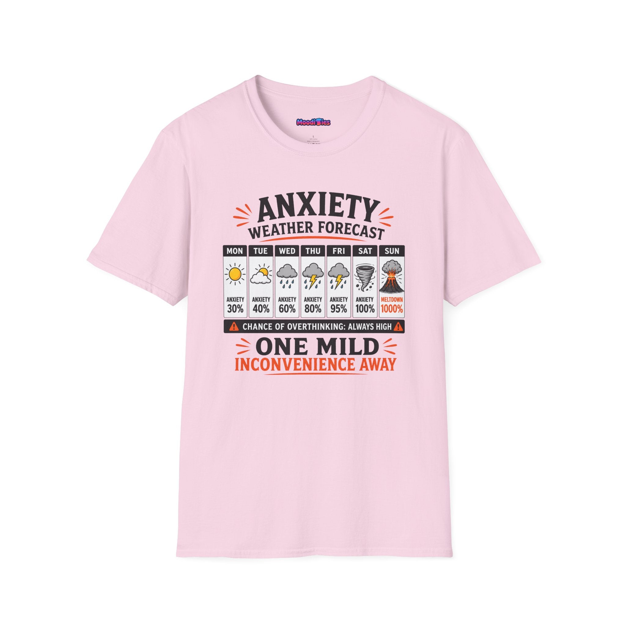 "Anxiety Weather Forecast: One Mild Inconvenience Away" T-Shirt