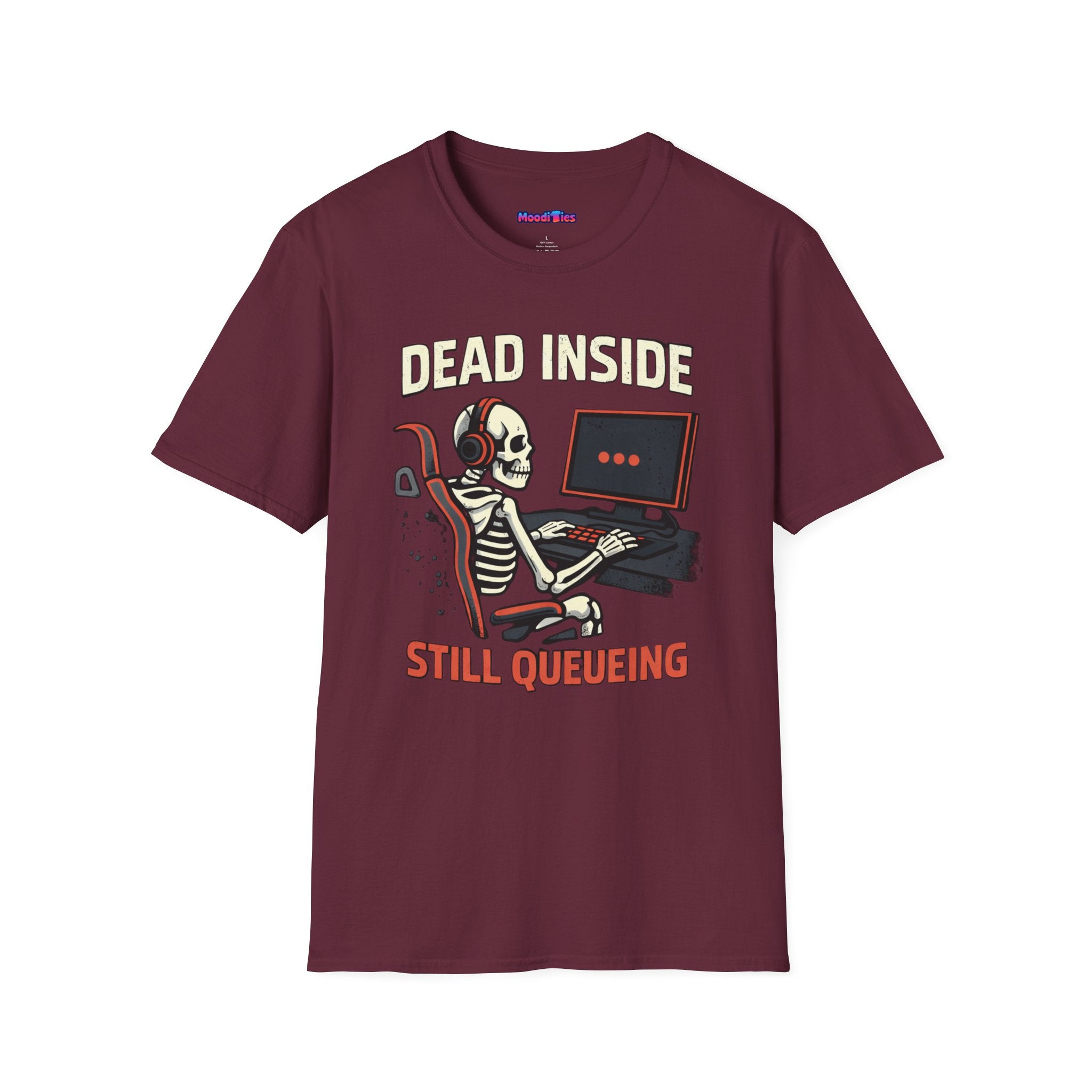 "Dead Inside, Still Queueing" Gaming Skeleton T-Shirt
