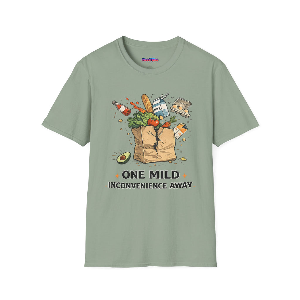 "One Mild Inconvenience Away" Exploding Grocery Bag T-Shirt