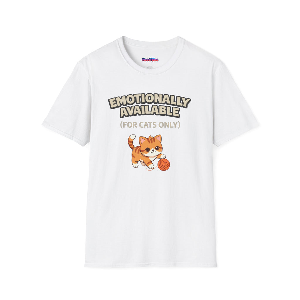 "Emotionally Available (For Cats Only)" Cat Playing with Yarn T-Shirt