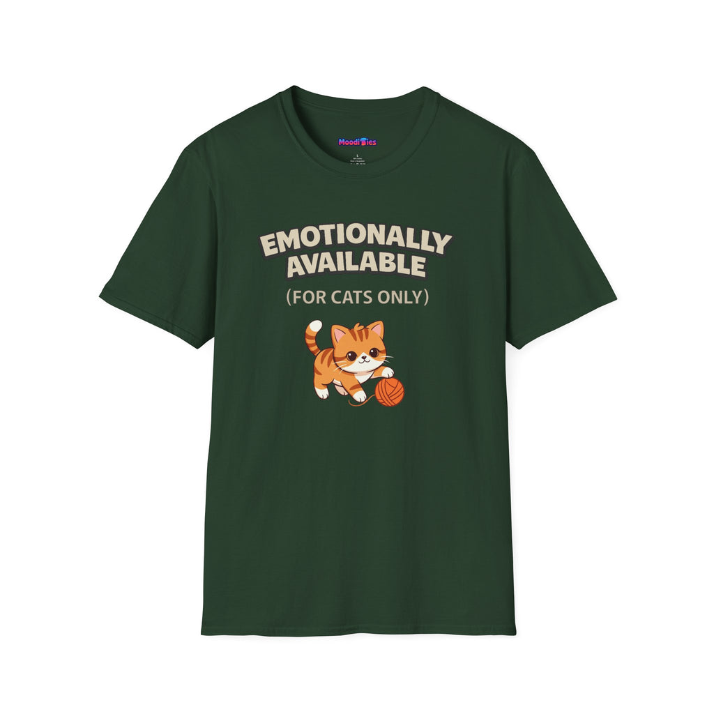 "Emotionally Available (For Cats Only)" Cat Playing with Yarn T-Shirt