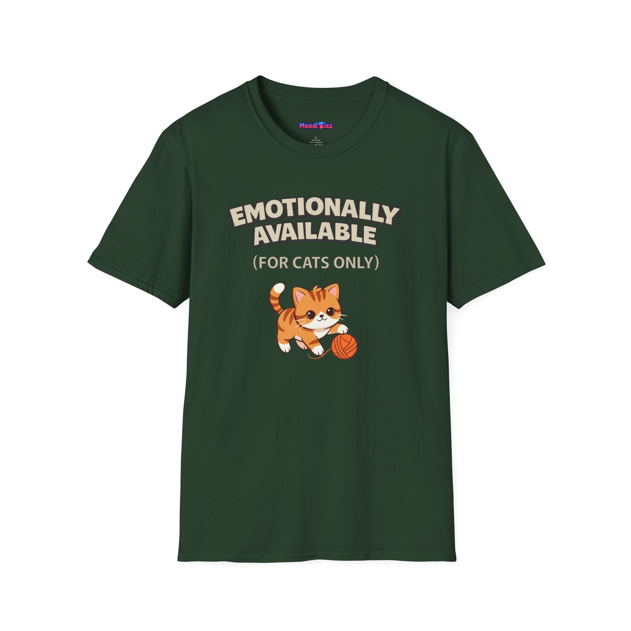 "Emotionally Available (For Cats Only)" Cat Playing with Yarn T-Shirt