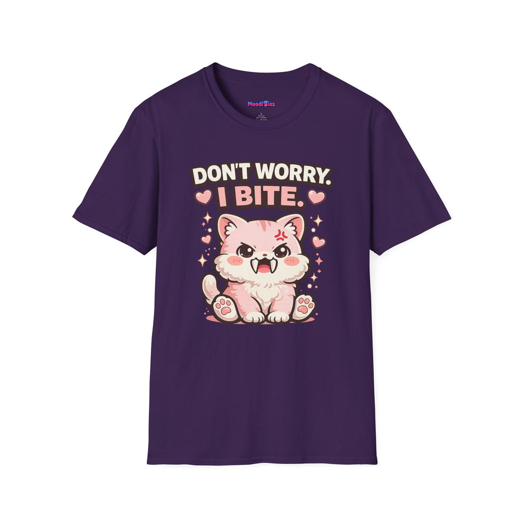 "Don't Worry, I Bite." Fanged Kawaii Kitty T-Shirt