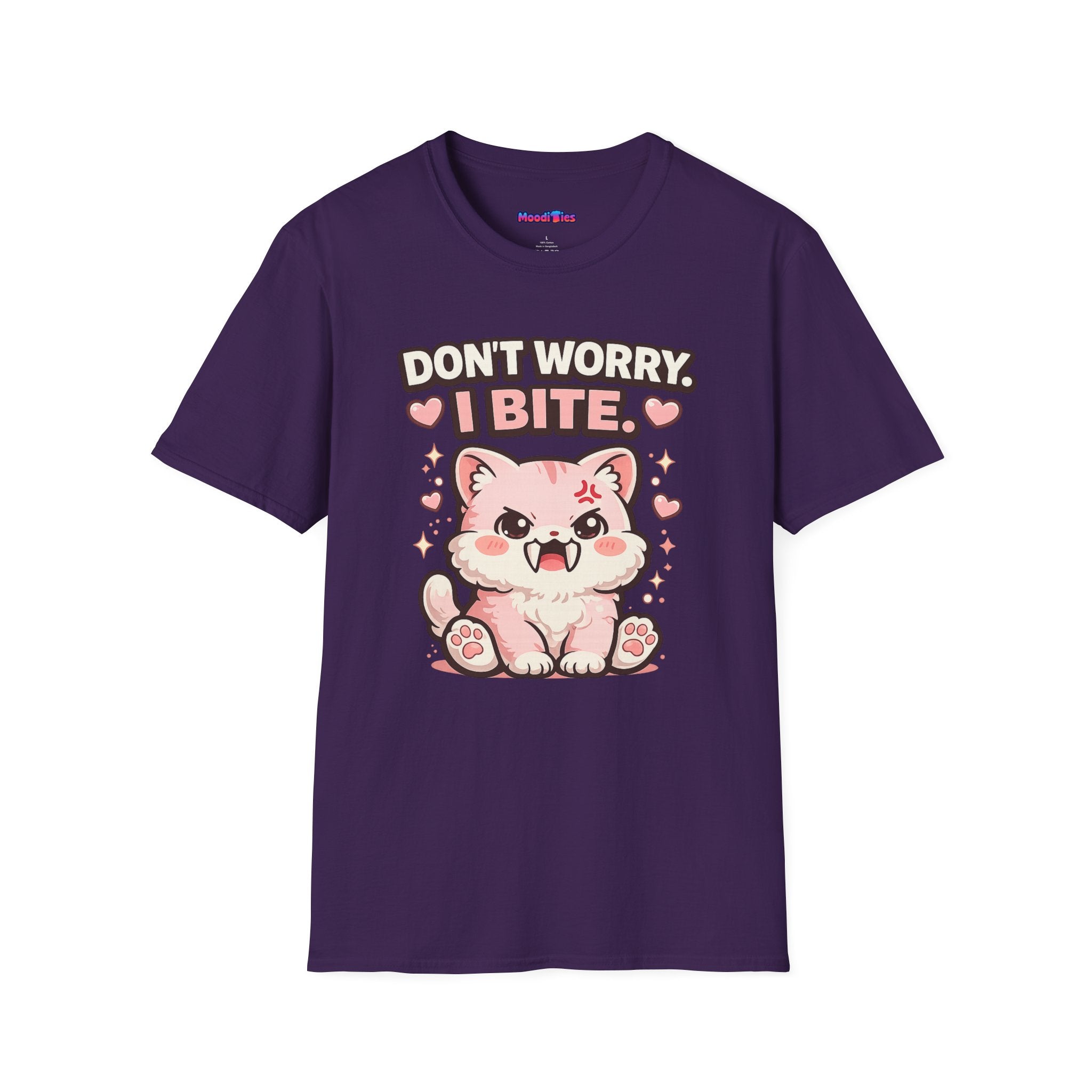"Don't Worry, I Bite." Fanged Kawaii Kitty T-Shirt
