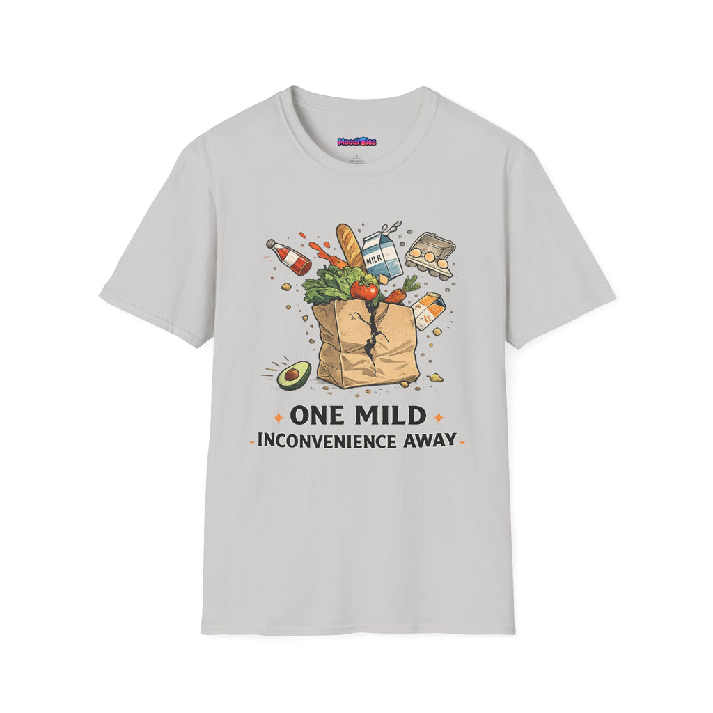 "One Mild Inconvenience Away" Exploding Grocery Bag T-Shirt