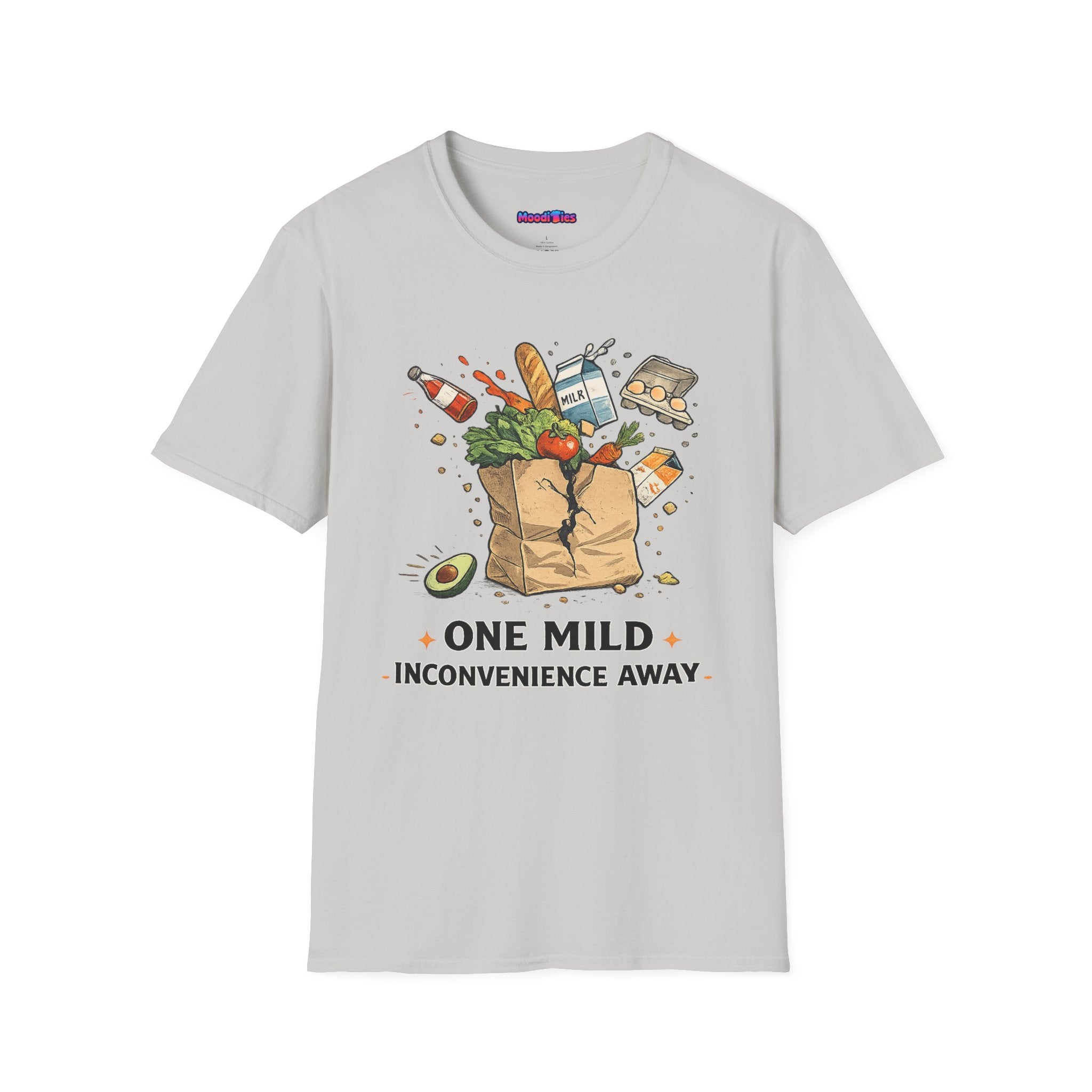 "One Mild Inconvenience Away" Exploding Grocery Bag T-Shirt