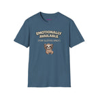 Text "Emotionally Available (For Sloths Only)," with cute cartoon sloth hanging on a branch