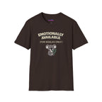 Text "Emotionally Available (For Koalas Only)," with cute cartoon koala munching on eucalyptus