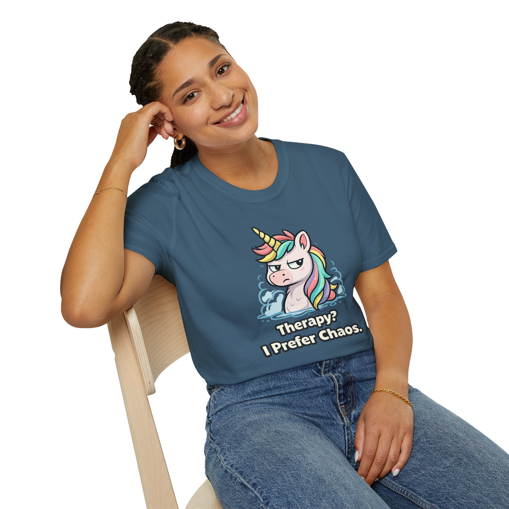"Therapy? I Prefer Chaos." Unicorn T-Shirt