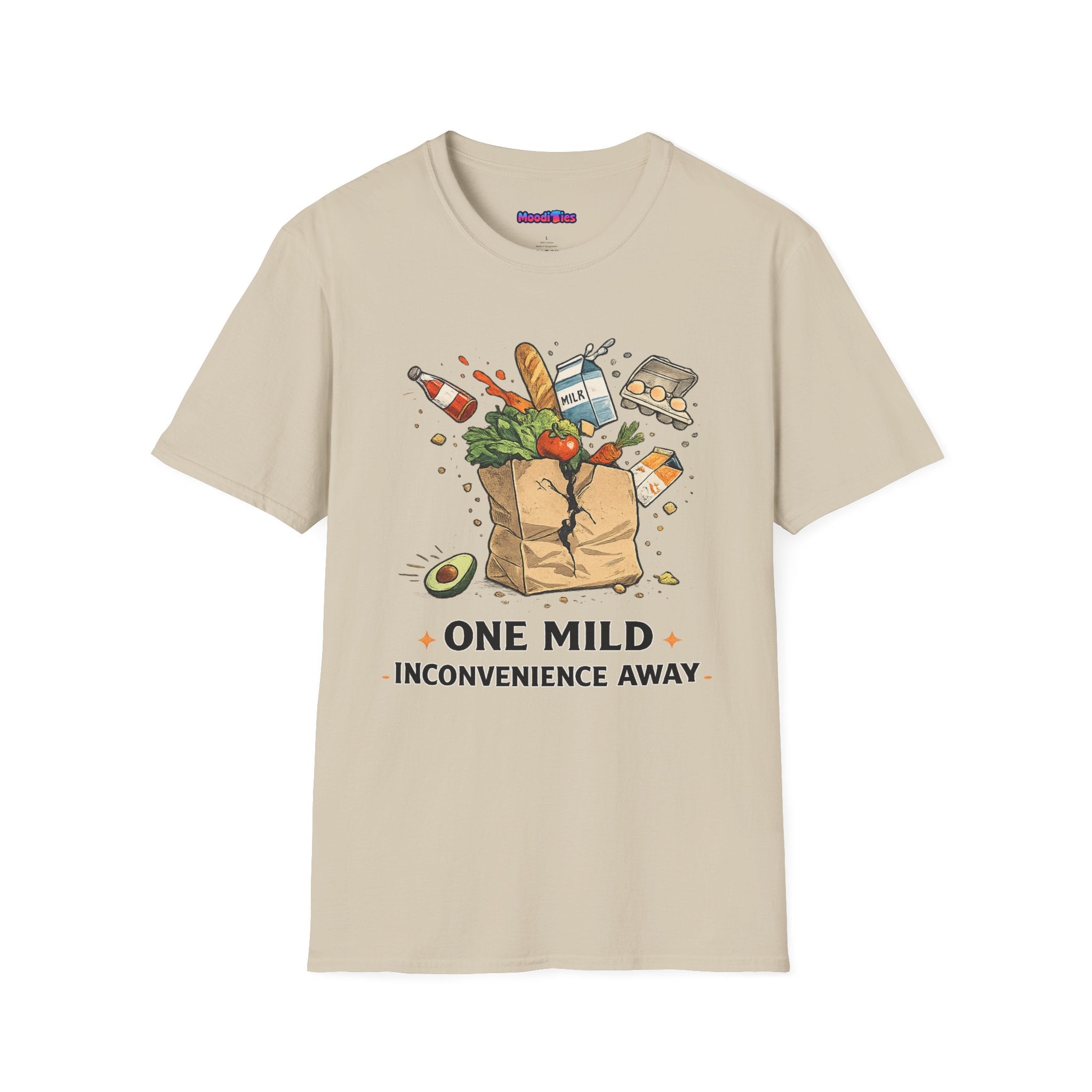 "One Mild Inconvenience Away" Exploding Grocery Bag T-Shirt