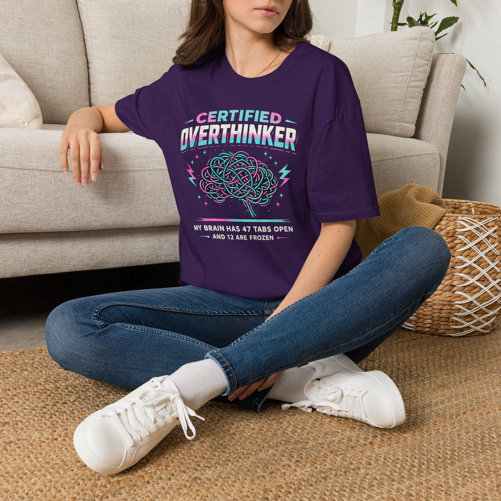 "Certified Overthinker" Retro Brain Graphic T-Shirt