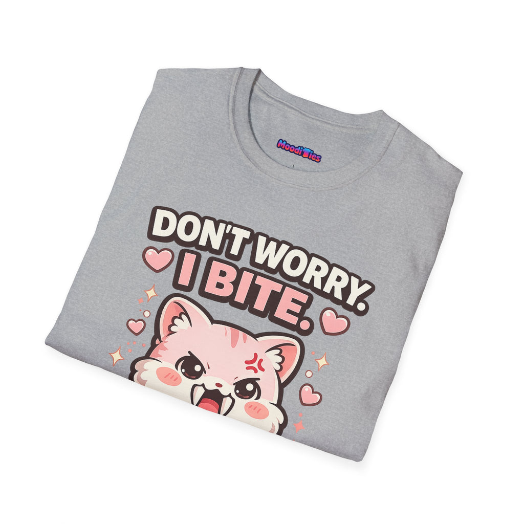 "Don't Worry, I Bite." Fanged Kawaii Kitty T-Shirt