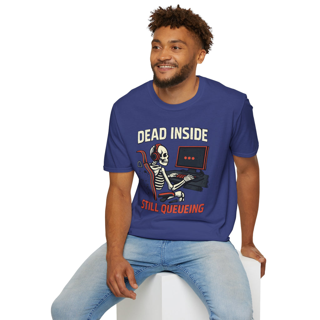 "Dead Inside, Still Queueing" Gaming Skeleton T-Shirt