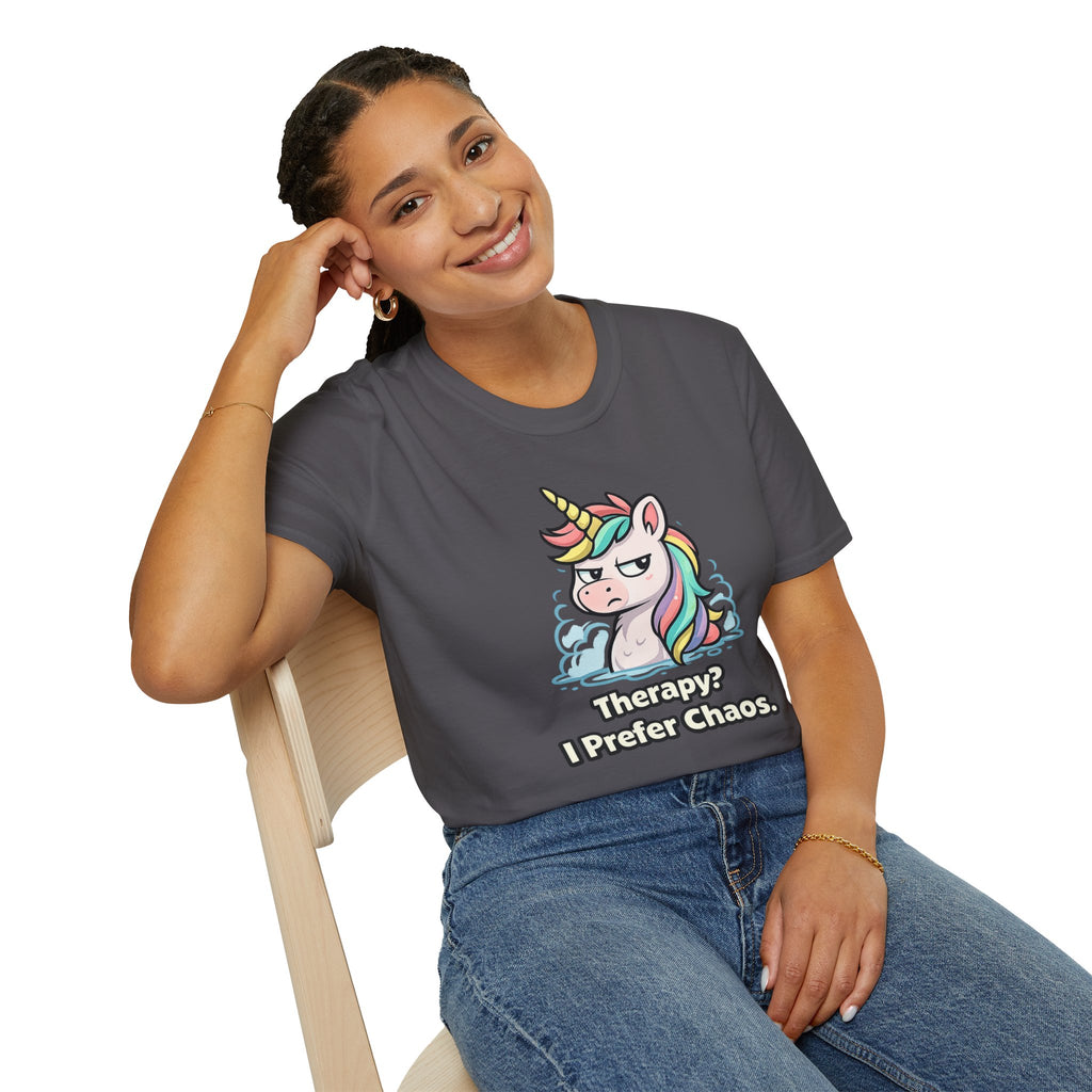 "Therapy? I Prefer Chaos." Unicorn T-Shirt
