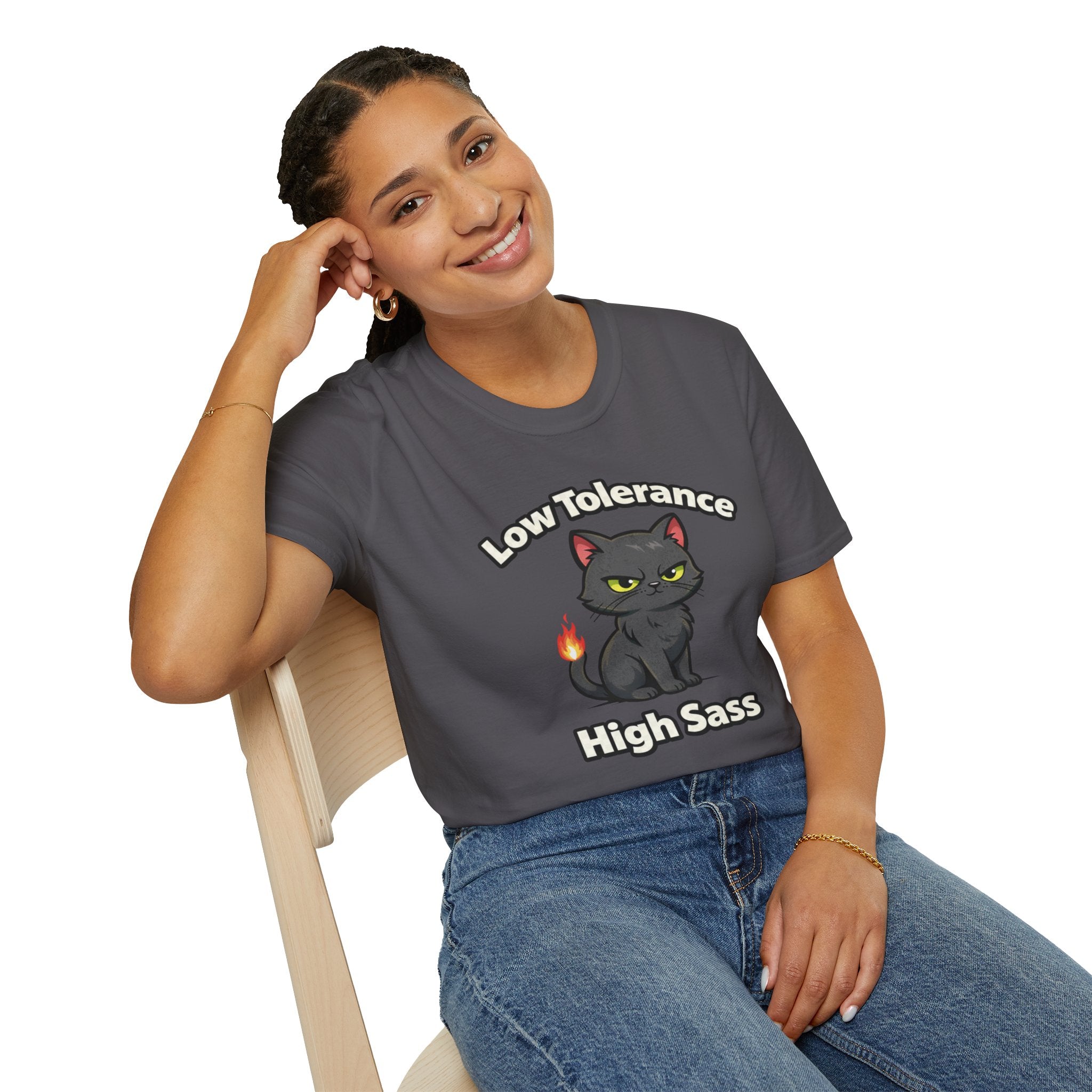 "Low Tolerance, High Sass" Black Cat T-Shirt